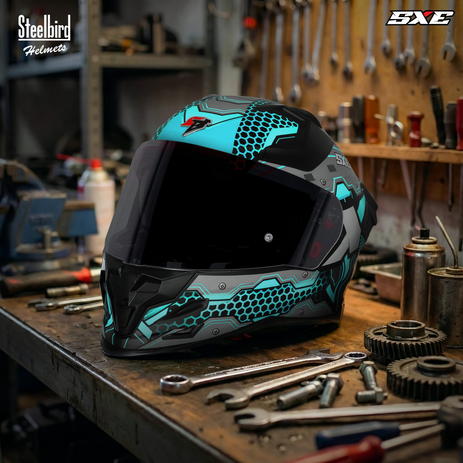 Image of Steelbird SBH 61 SXE X3 ISI and Dot Certified Full Face Graphic Motorbike Helmet