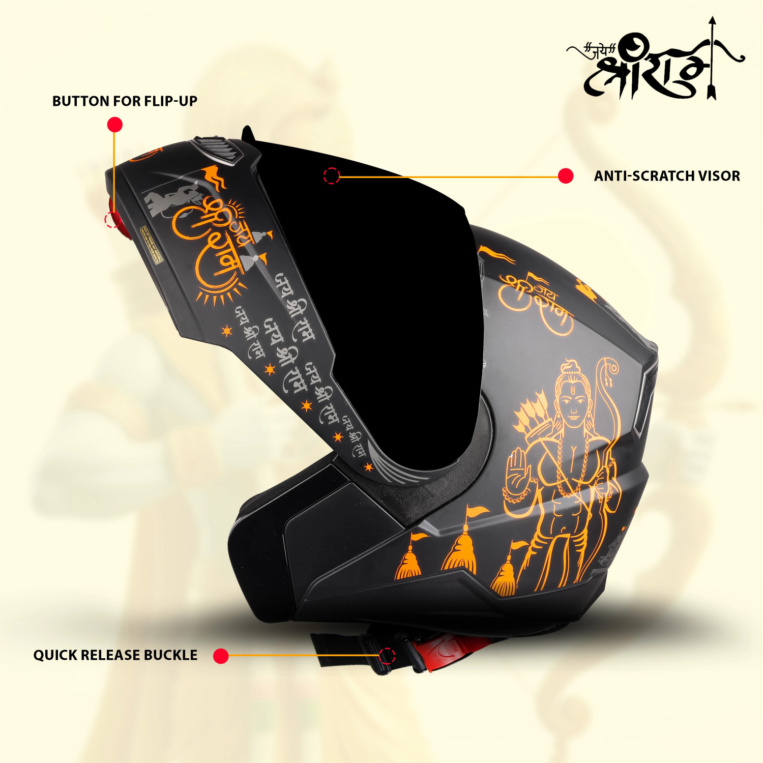 Image of Steelbird SBA-7 Jai Shree Ram ISI Certified Flip-Up Helmet for Men and Women Motorbike Helmet