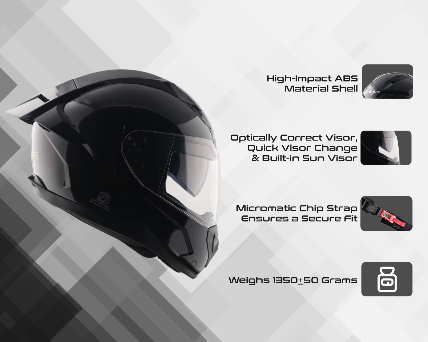 Image of VEGA Rapid DV with Spoiler and Extra Smoke Visor Motorbike Helmet