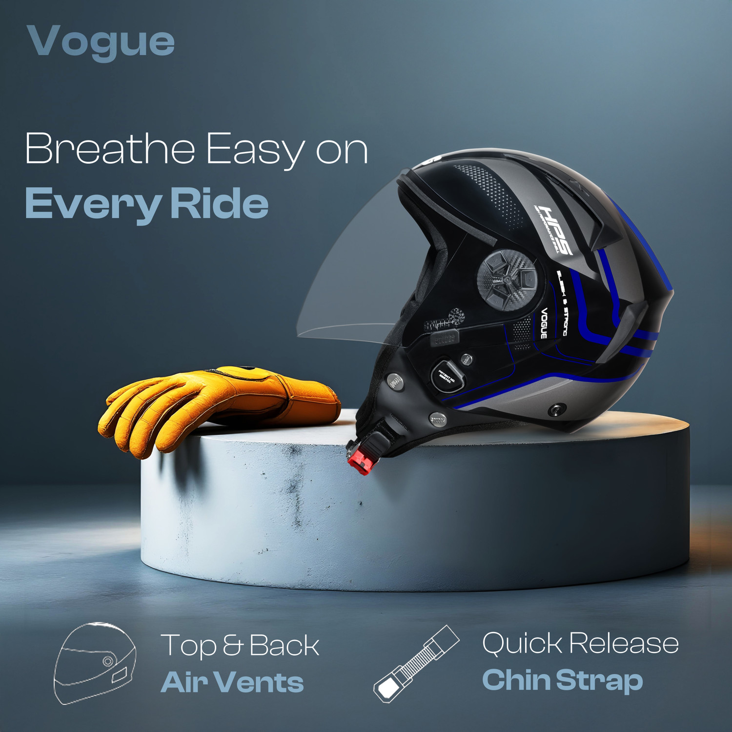 Image of STUDDS Vogue D1 Square ISI Certified Open Face Helmet for Men & Women Motorbike Helmet