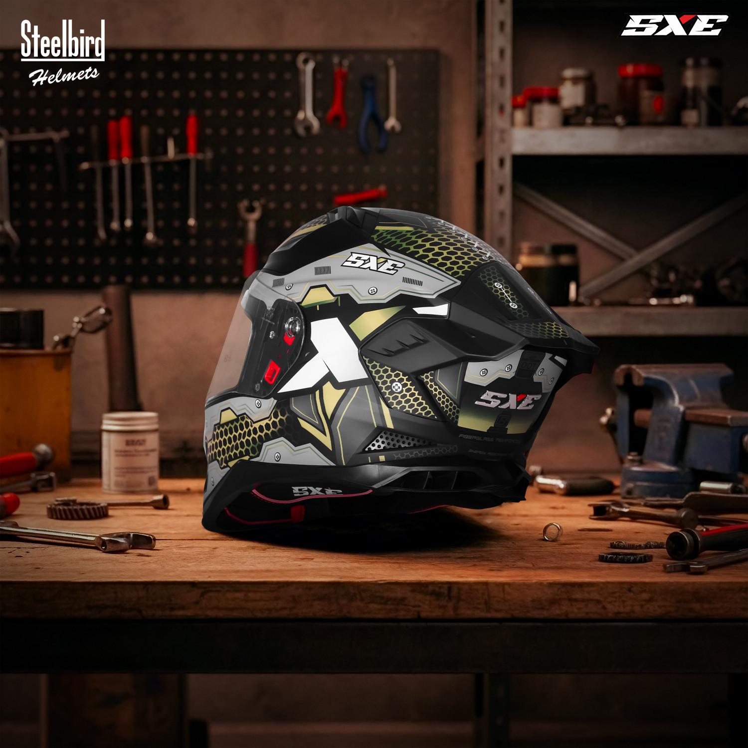 Image of Steelbird SBH 61 SXE X3 ISI and Dot Certified Full Face Graphic Motorbike Helmet