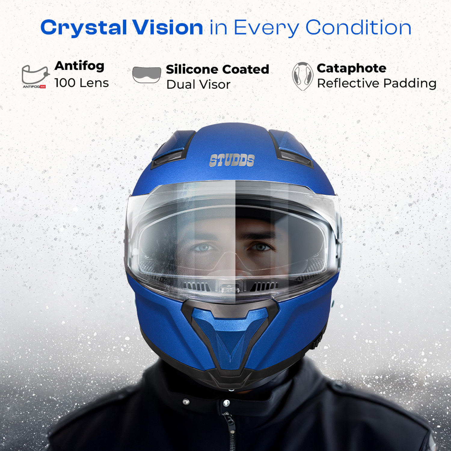 Image of STUDDS Helios Full Face ISI and DOT Certified Helmet with Antifog 100 Lens Motorbike Helmet