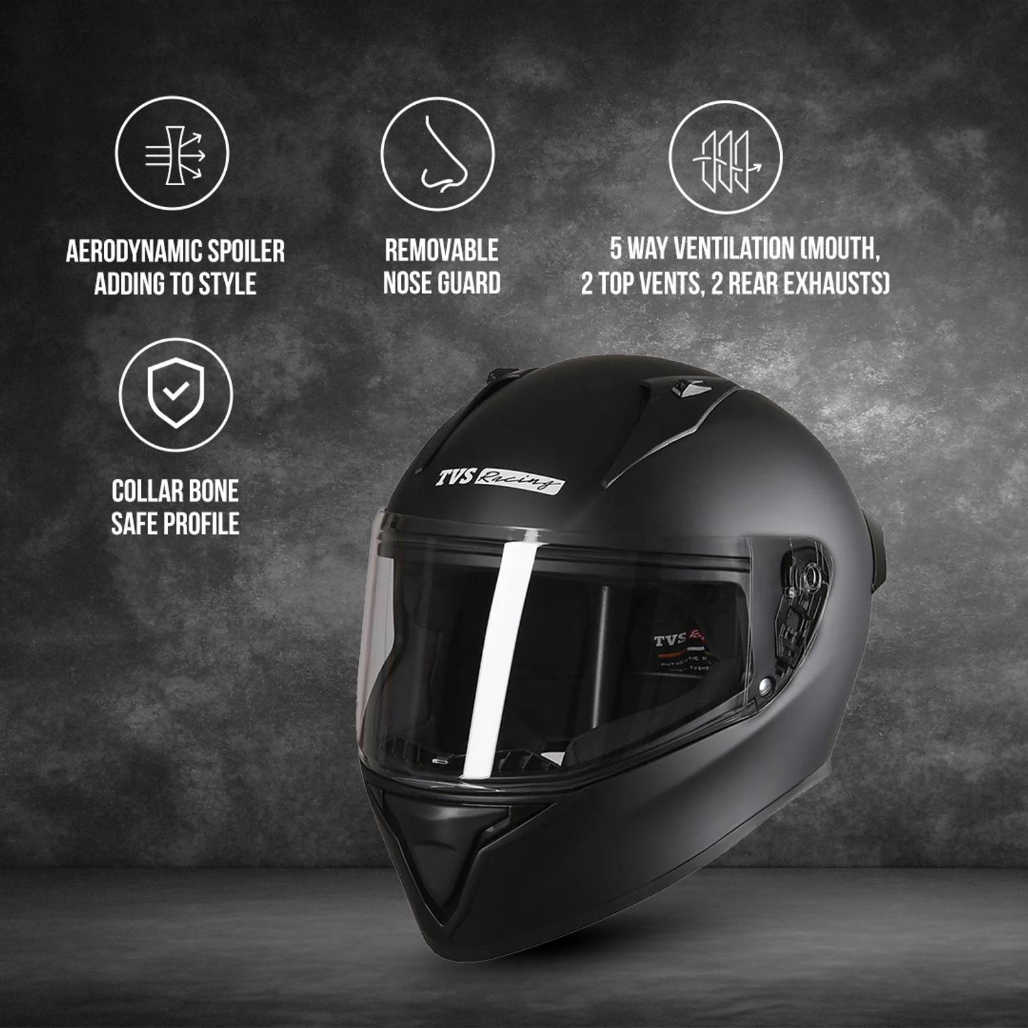 TVS Racing Titan Series Motorbike Helmet Black - Image 4