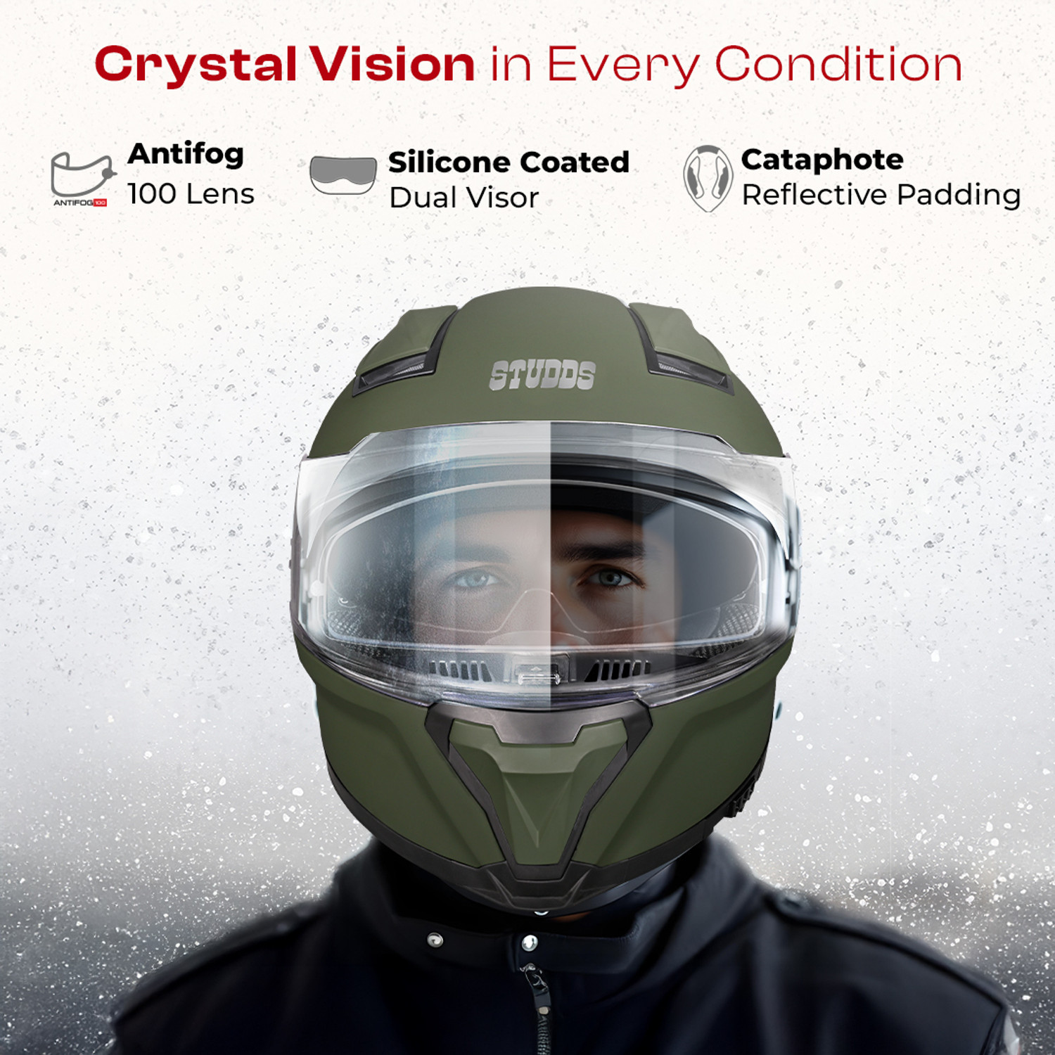 Image of STUDDS Helios Full Face ISI and DOT Certified Helmet with Antifog 100 Lens Motorbike Helmet