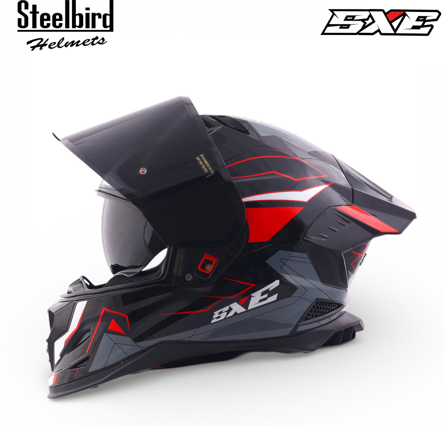 Image of Steelbird Air SBH-61 ISS SXE RACE-X TPE EDITION Glossy Black Red Full Face Motorsports Helmet