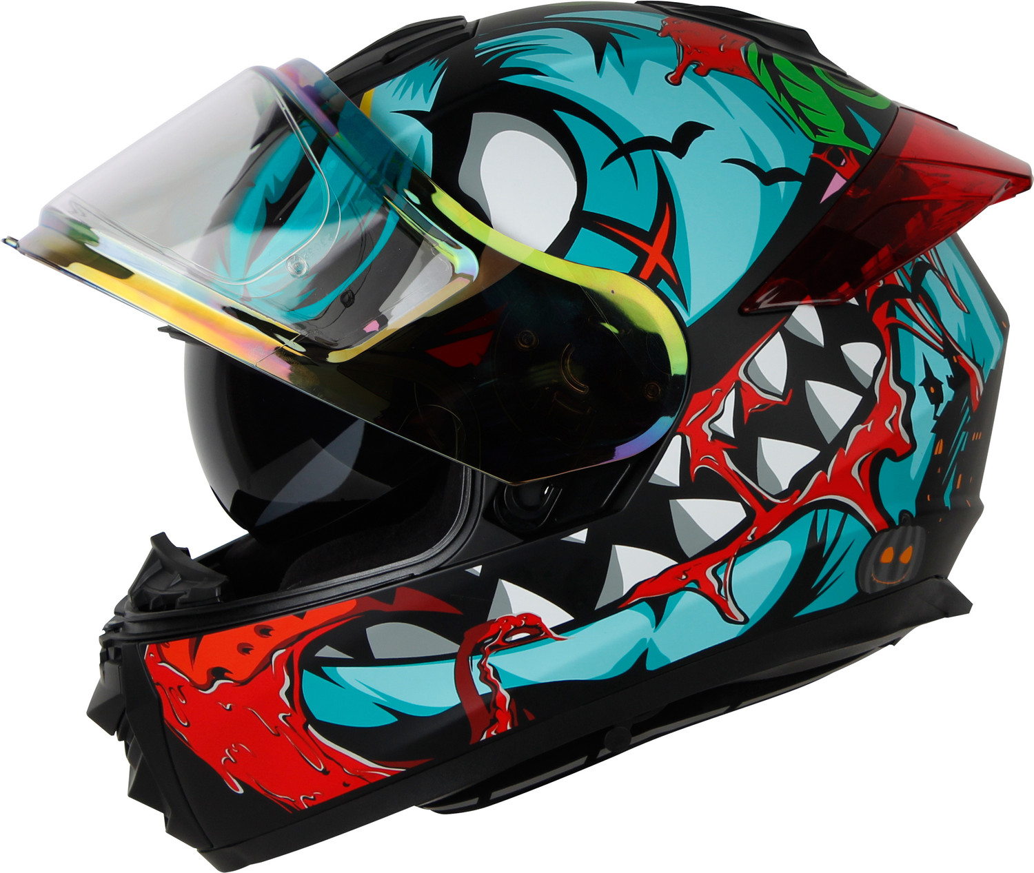 Image of IGNYTE IGN-8 Pumpkin ISI /DOT Certified Full Face Graphic Helmet with Inner Sun Shield Motorbike Helmet