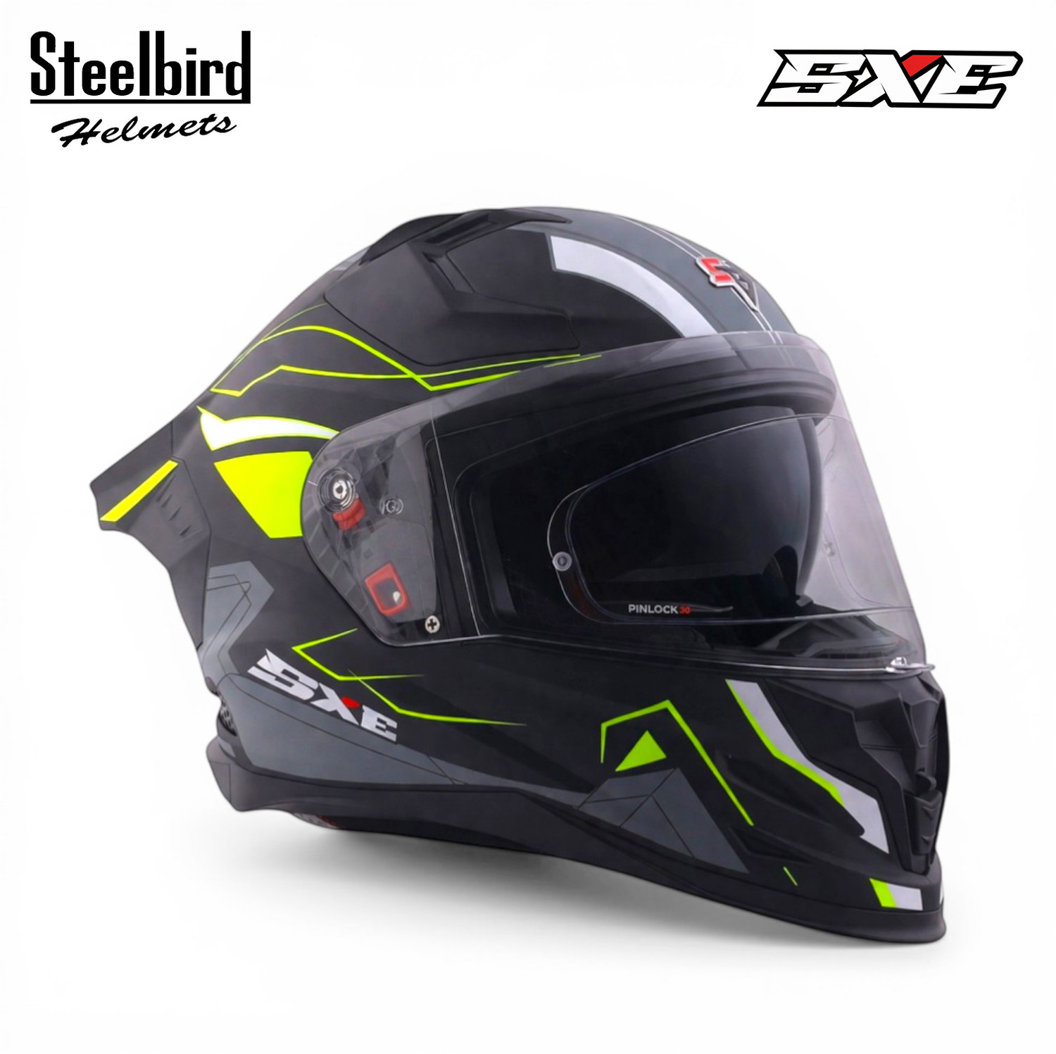 Image of Steelbird Air SBH-61 ISS SXE RACE-X Matt Black Neon Full Face AFS EDITION With ANTIFOG Motorsports Helmet