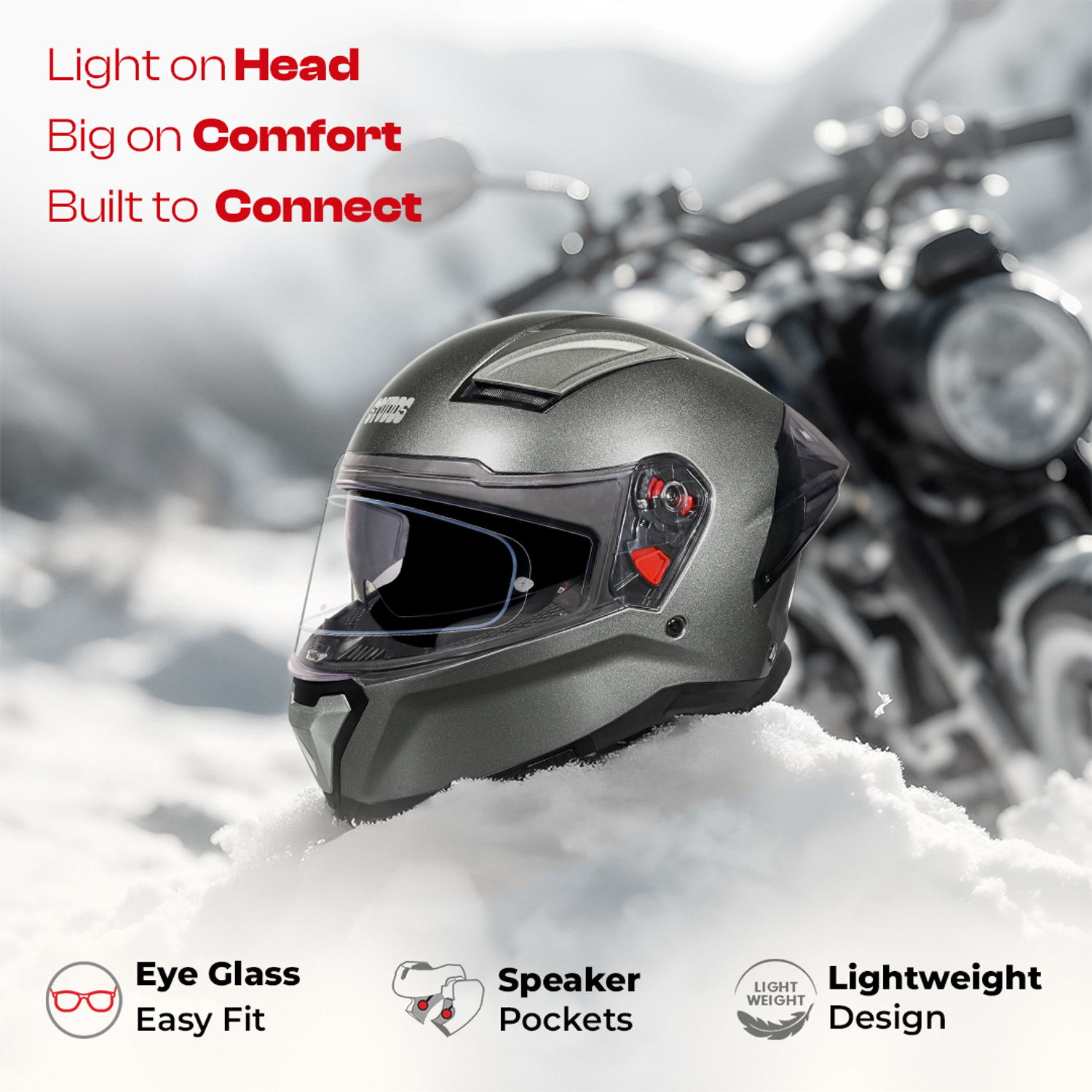Image of STUDDS Helios Full Face ISI and DOT Certified Helmet with Antifog 100 Lens Motorbike Helmet