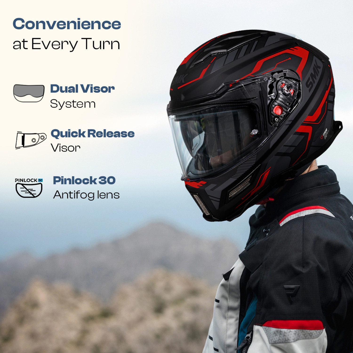 Image of SMK AGNAR TEKTRON ISI, DOT & ECE 06 Certified Helmet with Dual Visor Motorbike Helmet