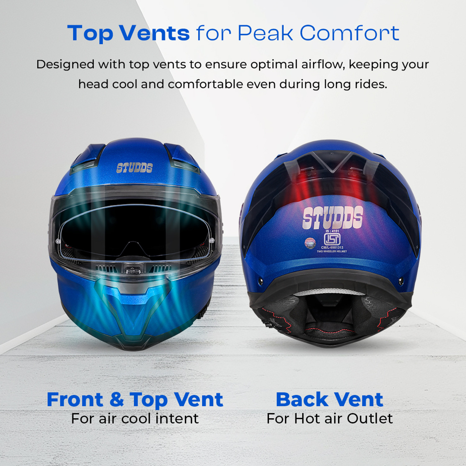 Image of STUDDS Helios Full Face ISI and DOT Certified Helmet with Antifog 100 Lens Motorbike Helmet