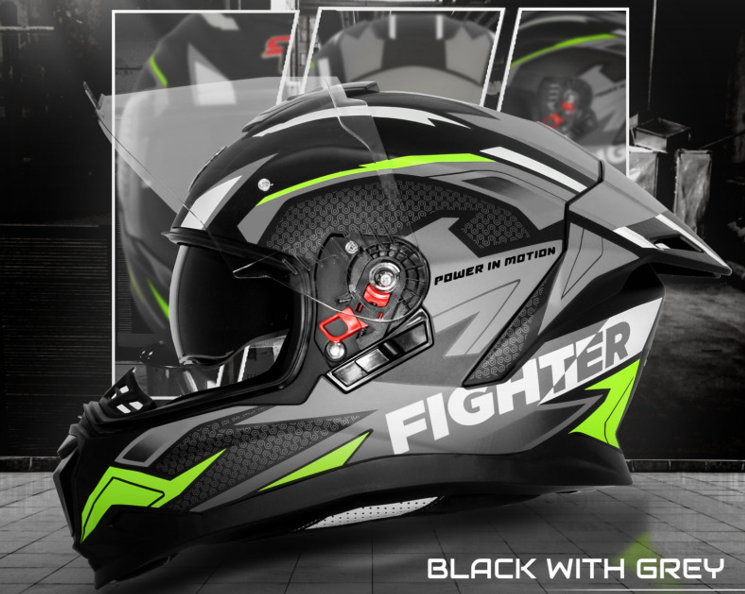 Image of Steelbird Air SBH-57 ISS Fighter F7 ISI /DOT Certified Full Face Helmet For Men And Women Motorbike Helmet (Glossy Black Grey)