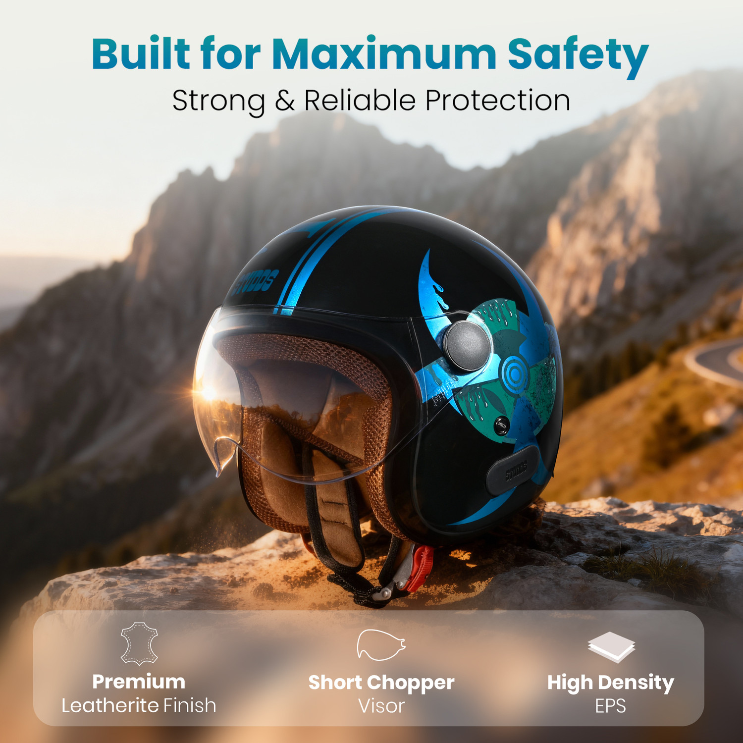 Image of STUDDS Jet Toxic Open Face ISI Certified Helmet for Men and Women Motorbike Helmet