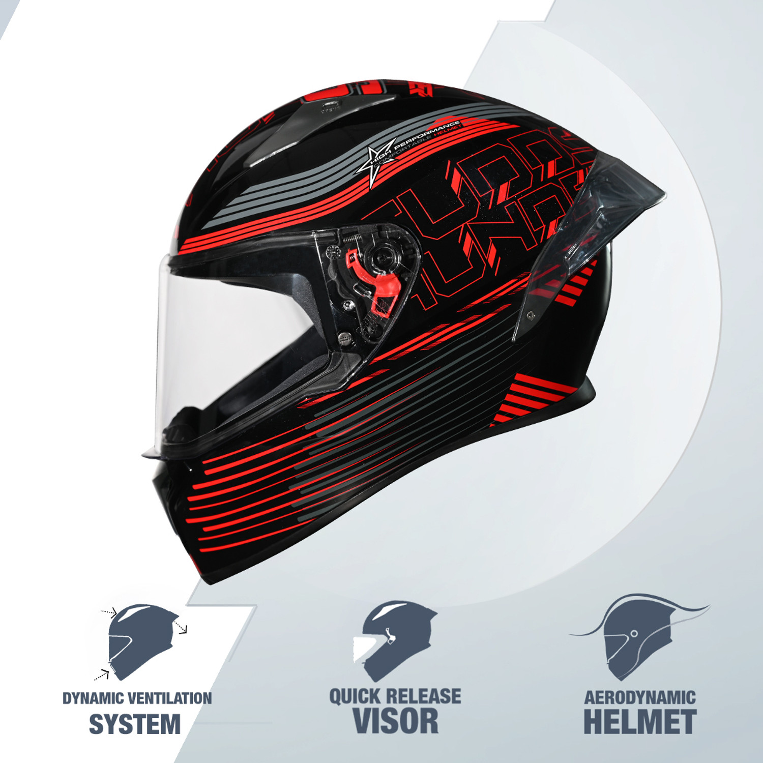 Image of STUDDS Thunder D11 ISI Certified Full Face Graphic with Clear Visor Motorbike Helmet