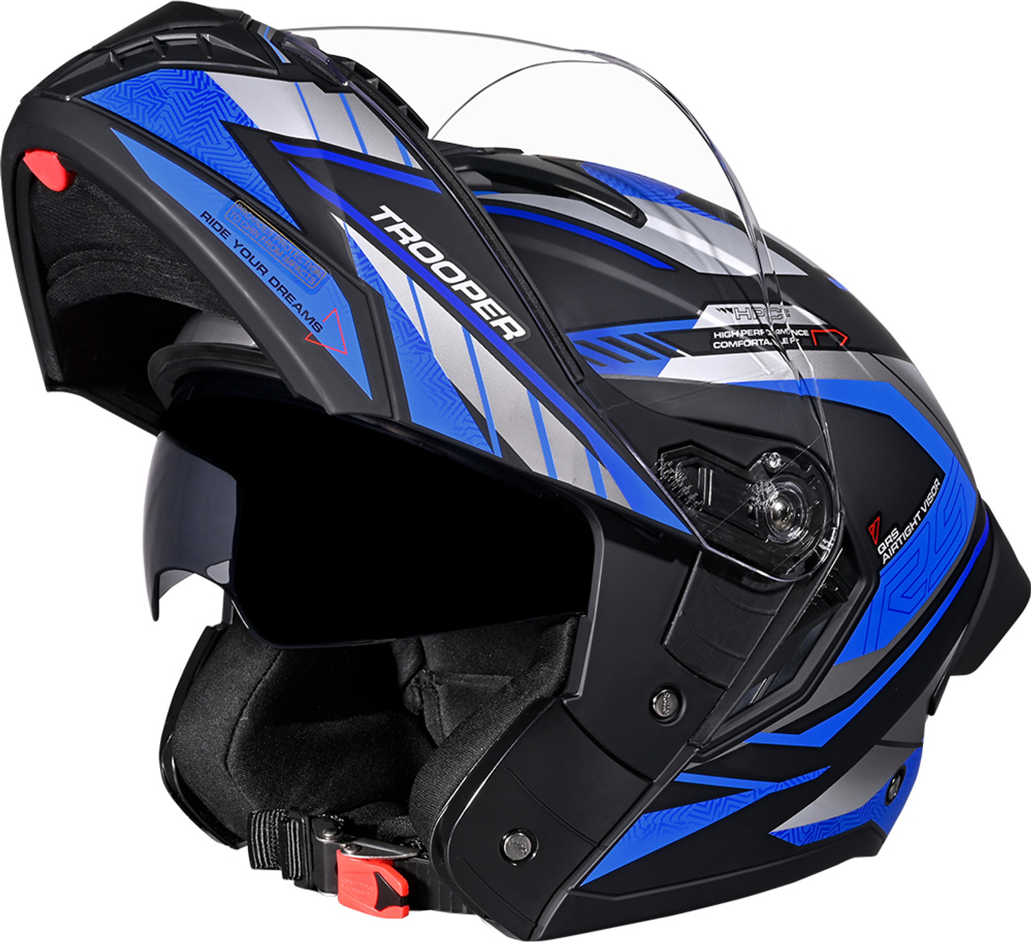 Image of STUDDS Trooper D4 Race ISI and DOT Certified Flip-Up Helmet with Spoiler Motorbike Helmet