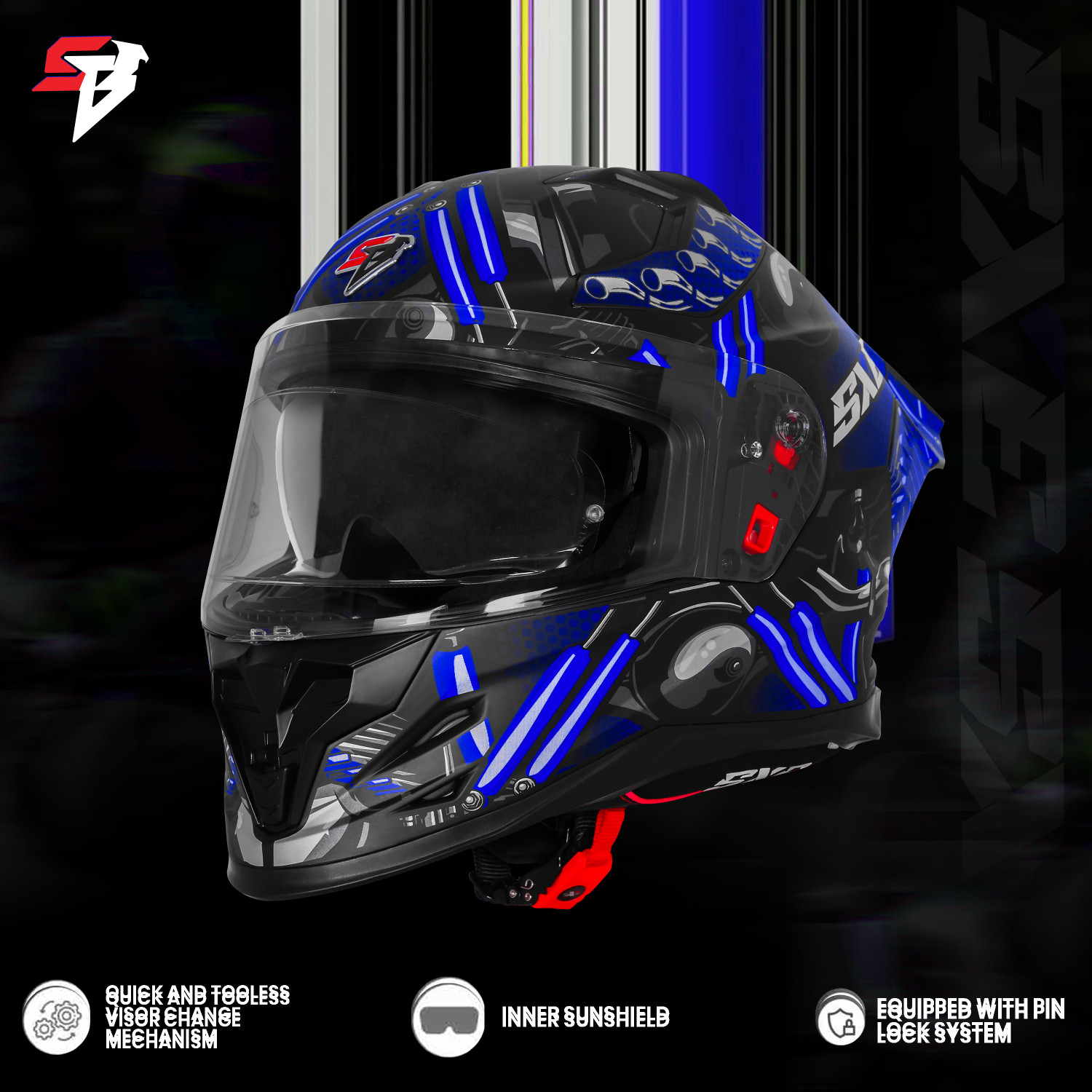 Image of Steelbird SBH 61 SXE X2 ISI and Dot Certified Full Face Graphic Helmet for Men Motorbike Helmet