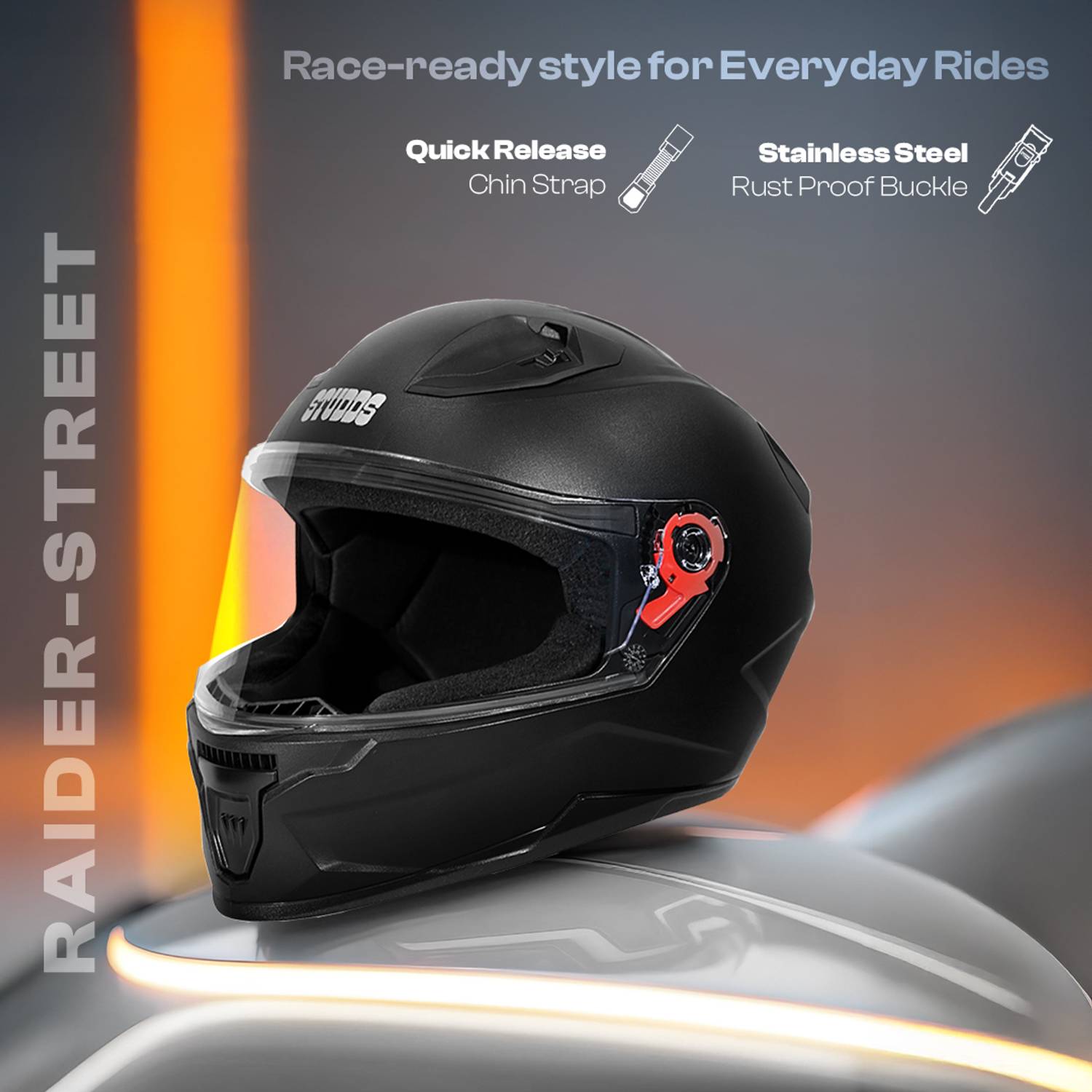 STUDDS Raider Street Motorbike Helmet Black - Image 3