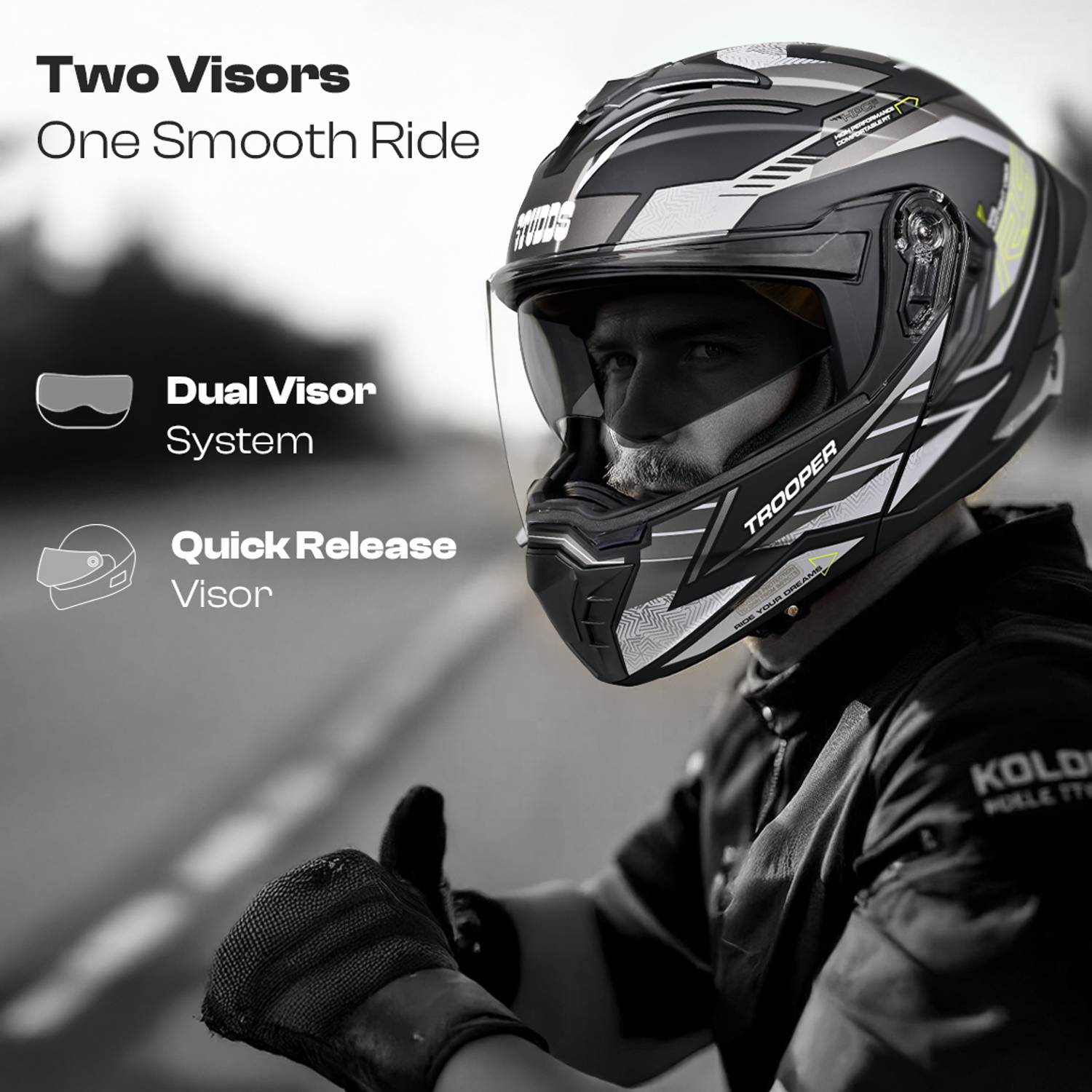 STUDDS Trooper D4 Race Flip-Up Helmet - Image 2