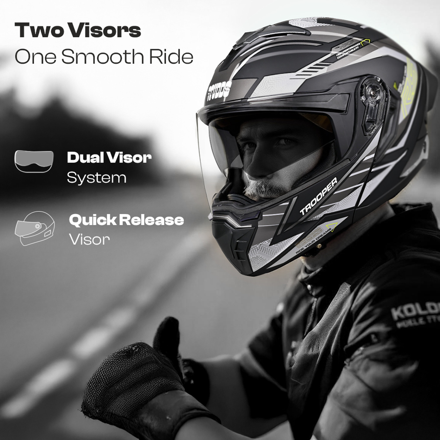 Image of STUDDS Trooper D4 Race ISI and DOT Certified Flip-Up Helmet with Spoiler Motorbike Helmet