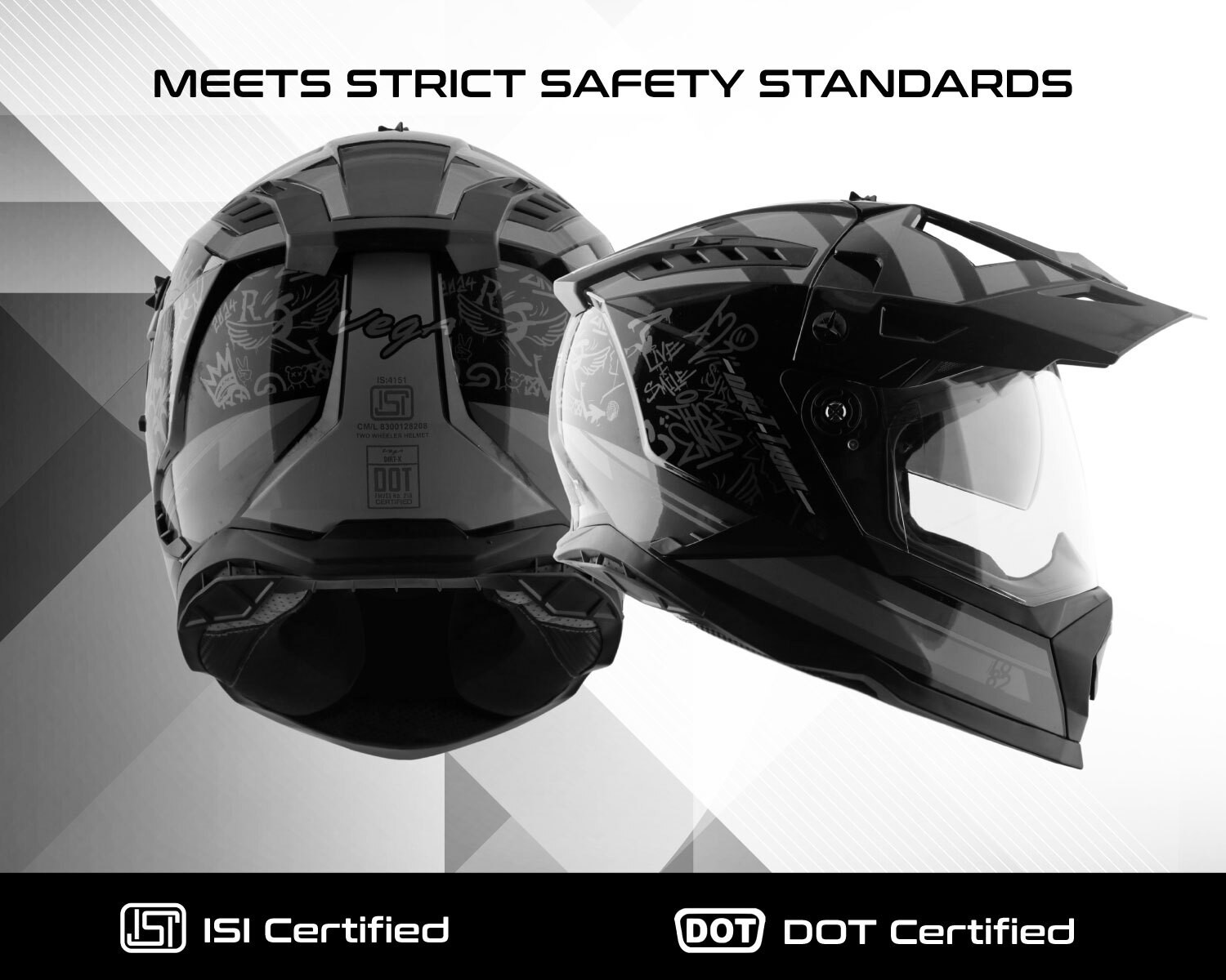 Image of VEGA VF-11 Dirt-X Trial Helmet-Black Grey-M Motorbike Helmet