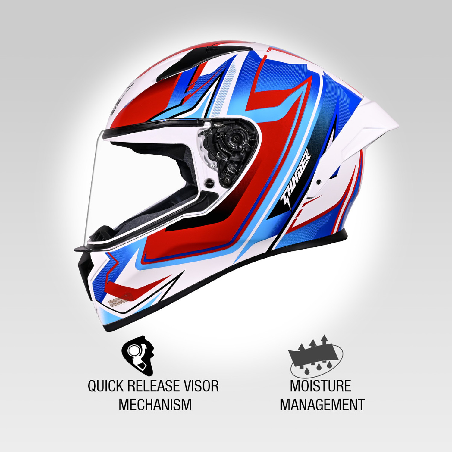 Image of STUDDS Thunder Flash Full Face ISI & DOT Certified Helmet with Spoiler and Clear Visor Motorbike Helmet