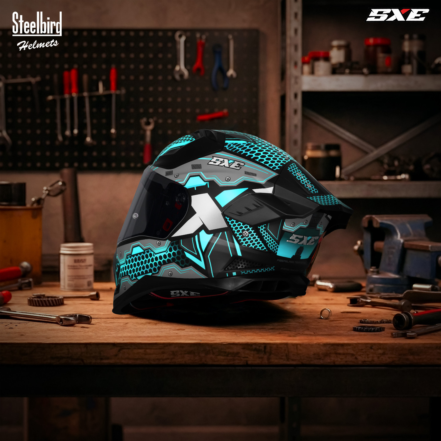 Image of Steelbird SBH 61 SXE X3 ISI and Dot Certified Full Face Graphic Motorbike Helmet