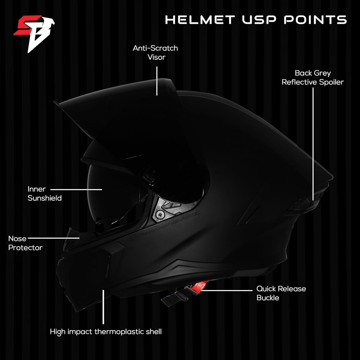 Image of Steelbird Air Sba-11 ISS Tornado Dot & ISI Certified Full Face with Red Reflector Medium Motorsports Helmet