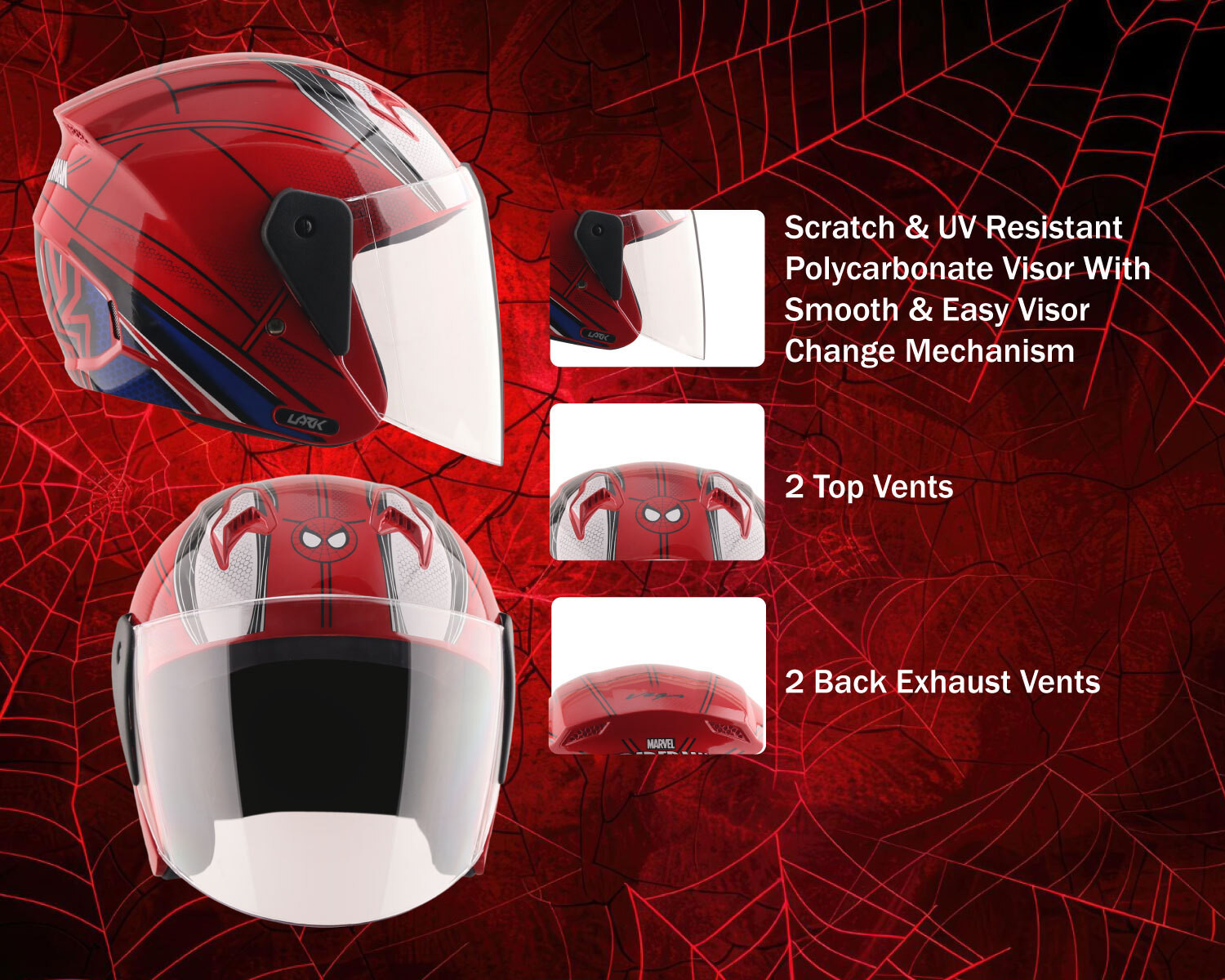 Image of VEGA Lark Marvel Spiderman Motorbike Helmet