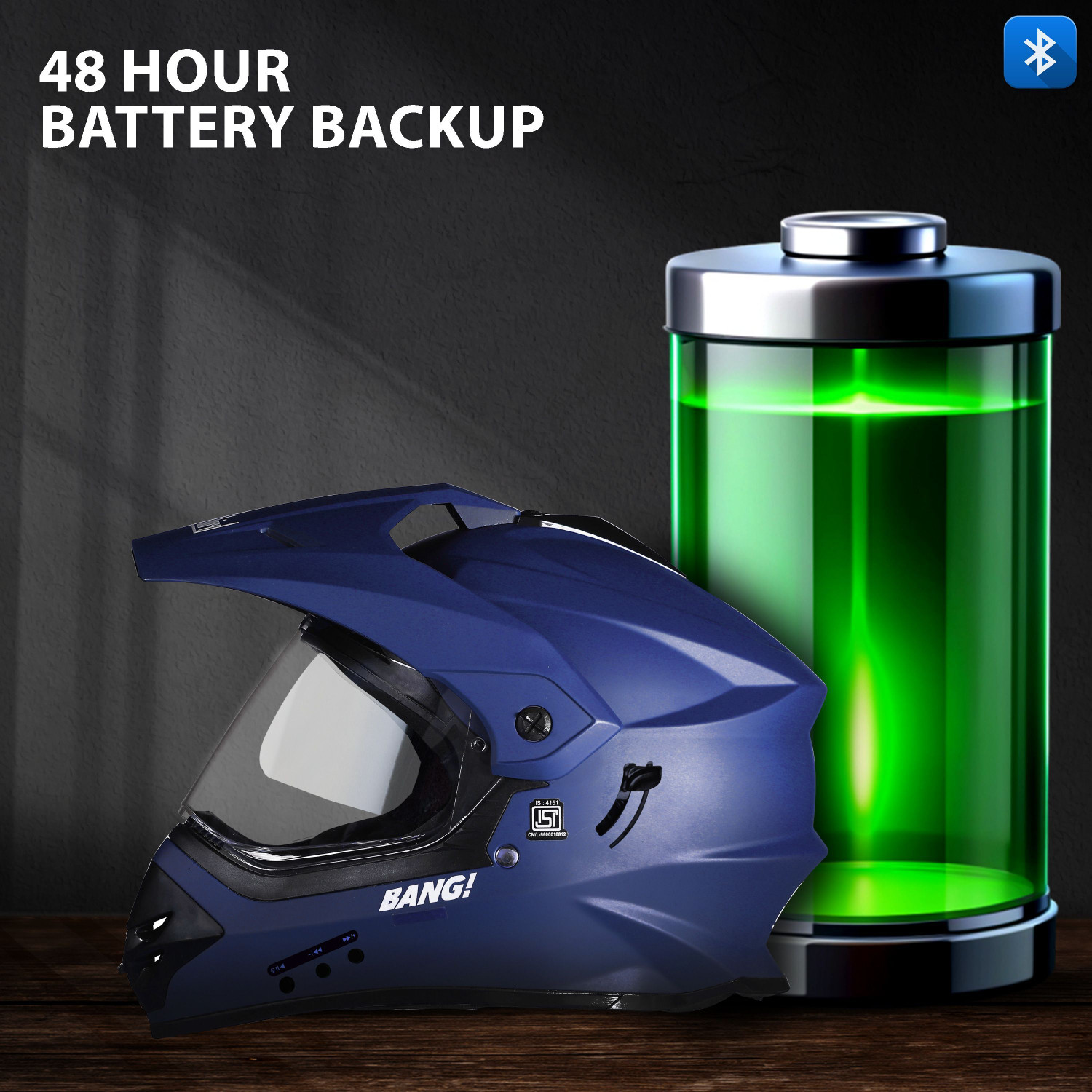 Image of Steelbird SBH-13 Bang Bluetooth Off Road ISI Certified Motocross Double Visor Full Face Motorbike Helmet