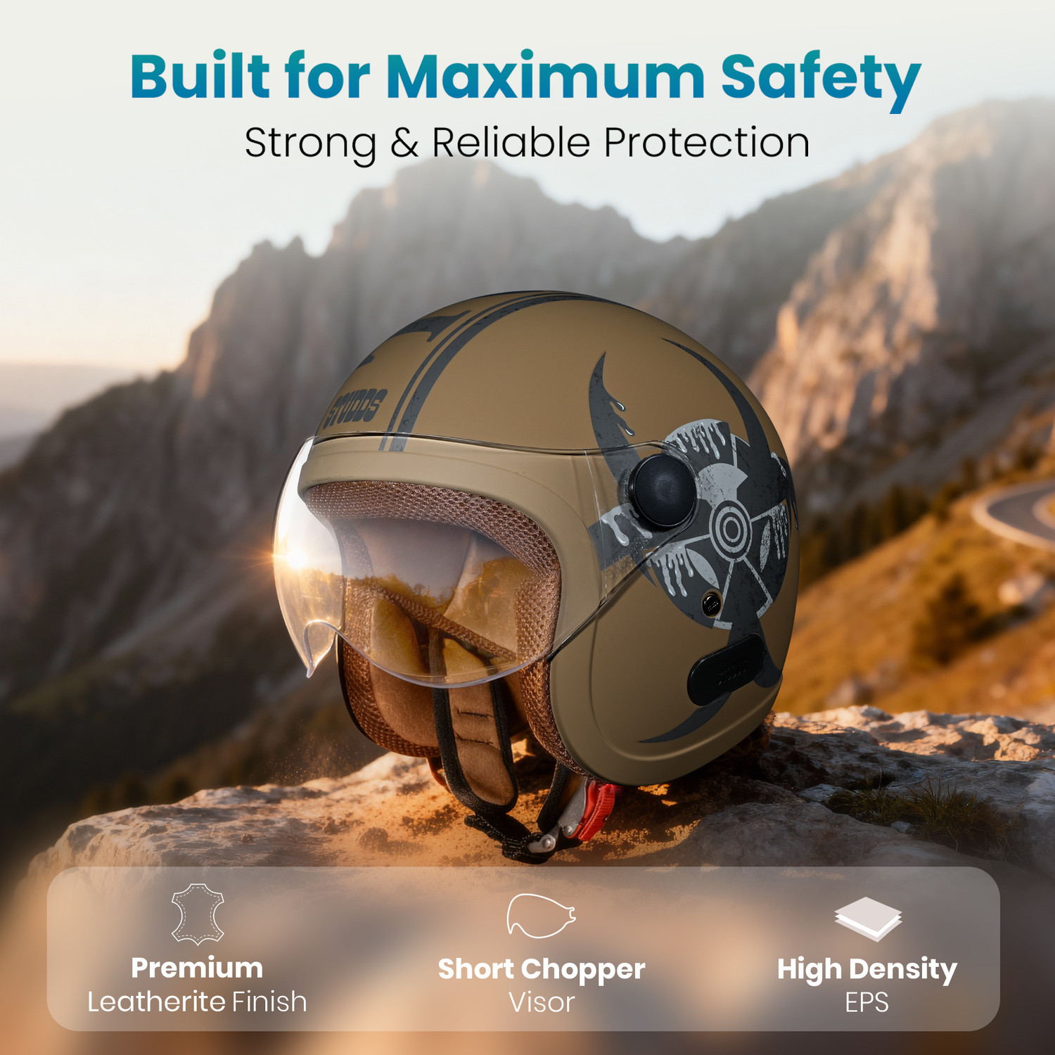 Image of STUDDS Jet Toxic Open Face ISI Certified Helmet for Men and Women Motorbike Helmet