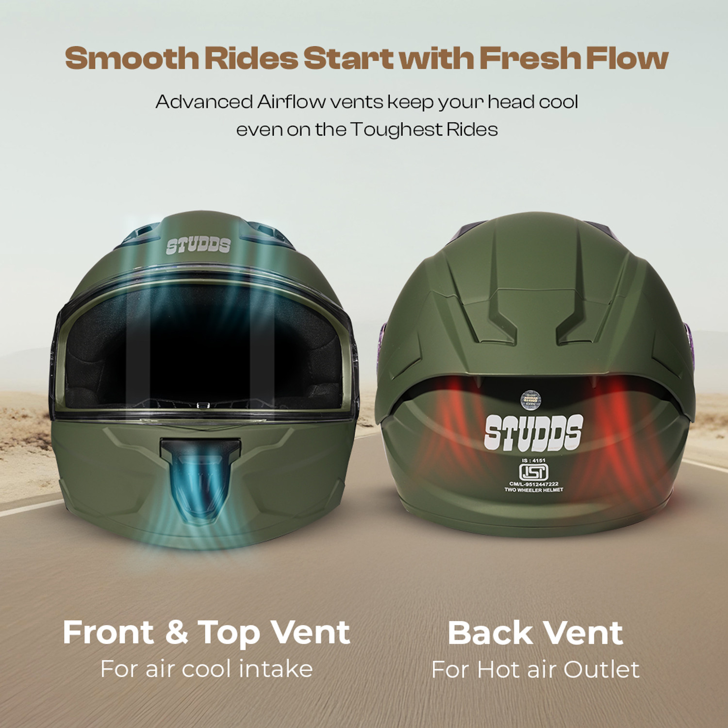 Image of STUDDS Raider Super ISI Certified Full Face Helmet with Spoiler and Clear Visior Motorbike Helmet