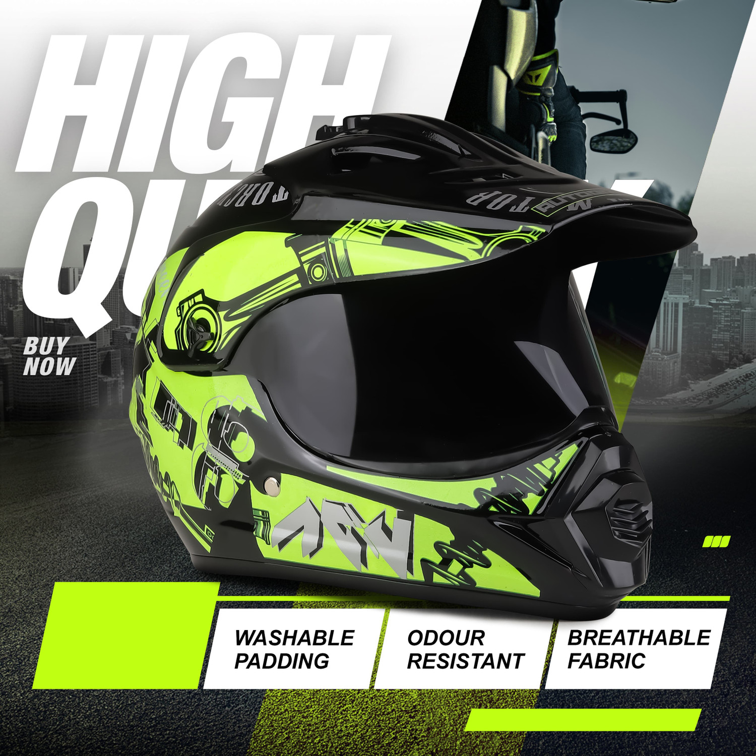 Image of Agx Autogreen X8 Extreme With Polycarbonate Visor Unisex Helmet Motorbike Helmet
