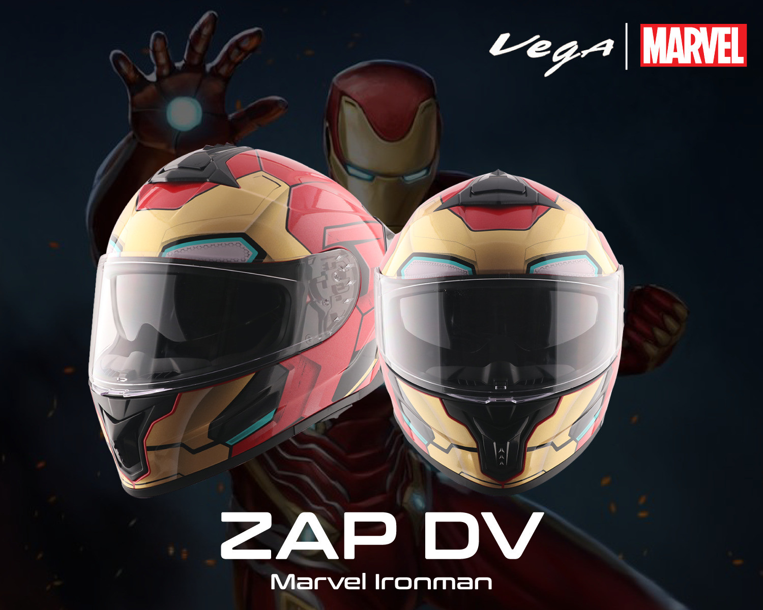 Image of VEGA Zap Marvel Iron Man Edition Motorbike Helmet