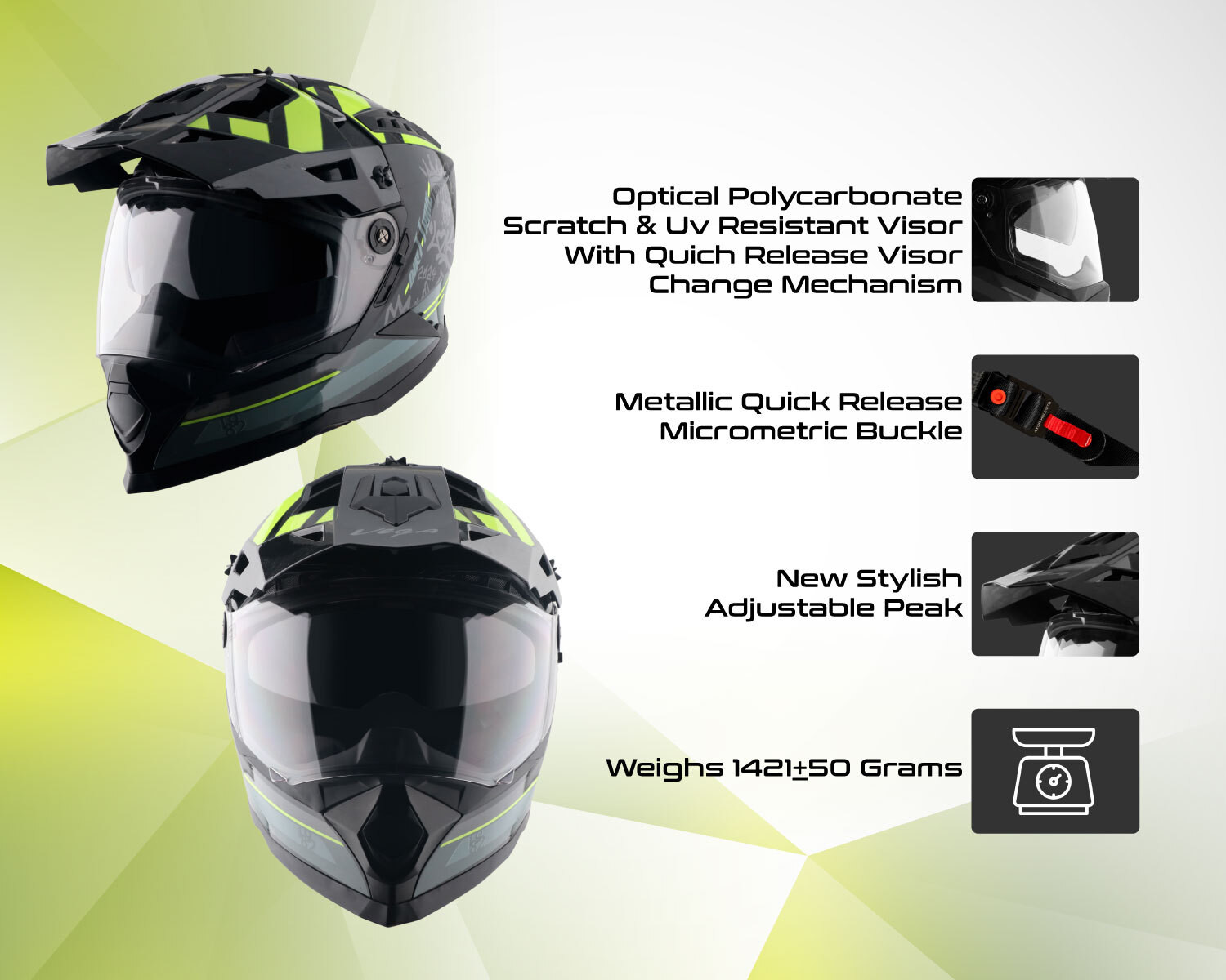 Image of VEGA VF-11 Dirt-X Trial Helmet-Black Neon Yellow-M Motorbike Helmet