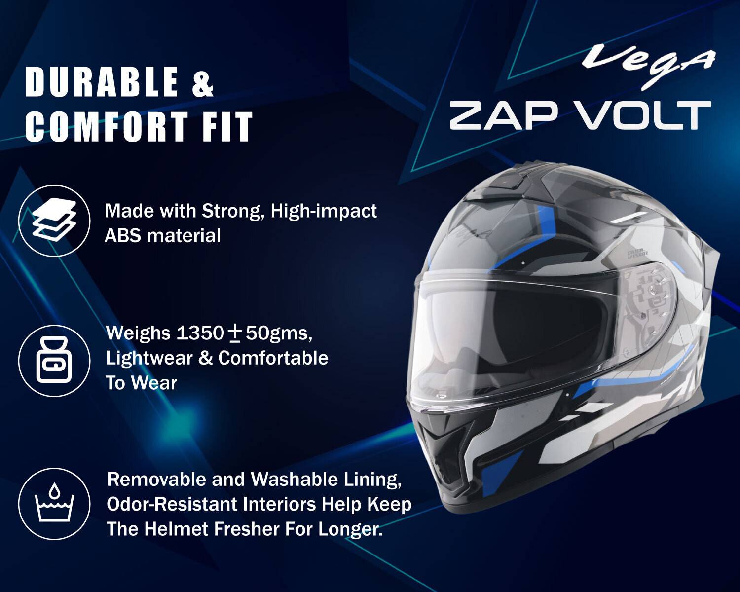 VEGA Zap Volt D/V Motorbike Helmet Black - Image 2