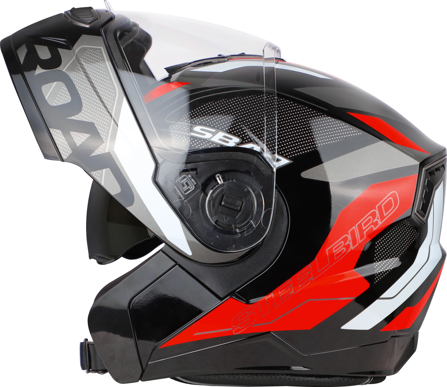 Image of Steelbird Air SBA-7 ISS ROAD GLOSSY BLACK RED XL SIZE 620MM FLIP UP Motorbike Helmet