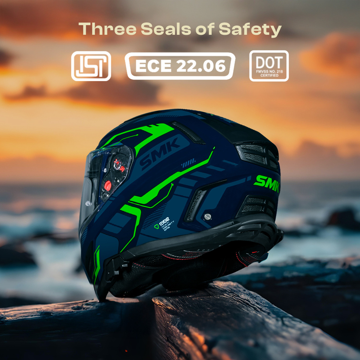 Image of SMK AGNAR TEKTRON ISI, DOT & ECE 06 Certified Helmet with Dual Visor Motorbike Helmet