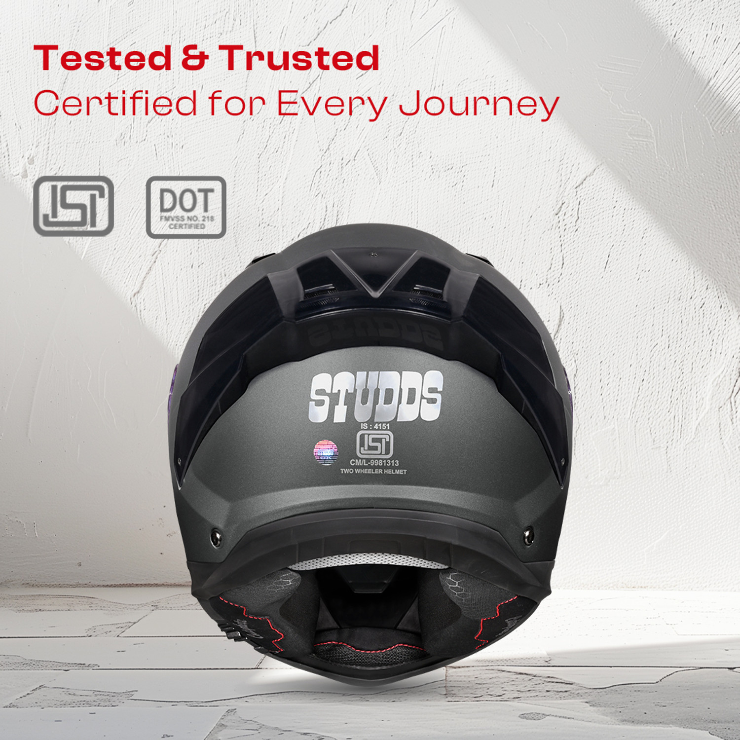 Image of STUDDS Helios Full Face ISI and DOT Certified Helmet with Antifog 100 Lens Motorbike Helmet