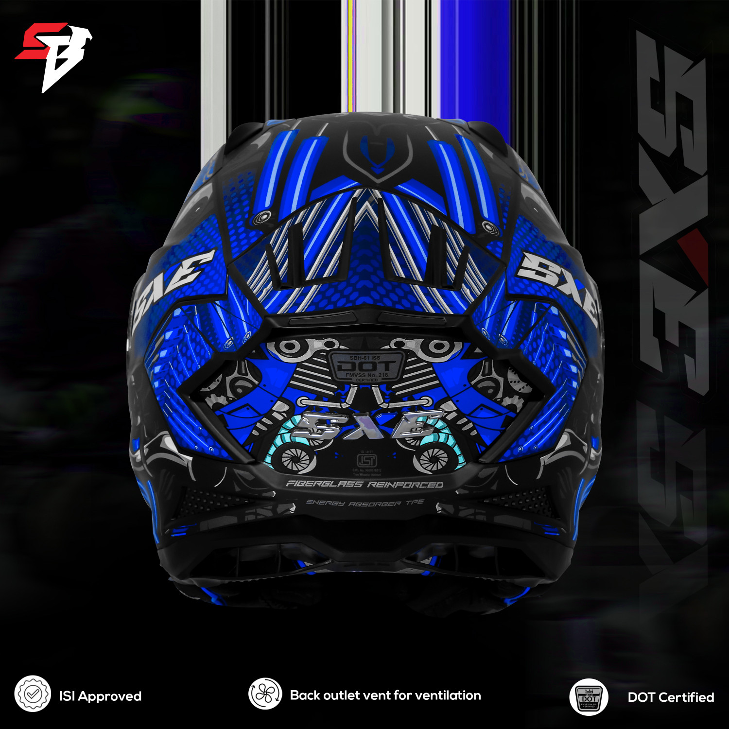 Image of Steelbird SBH 61 SXE X2 ISI and Dot Certified Full Face Graphic Helmet for Men Motorbike Helmet