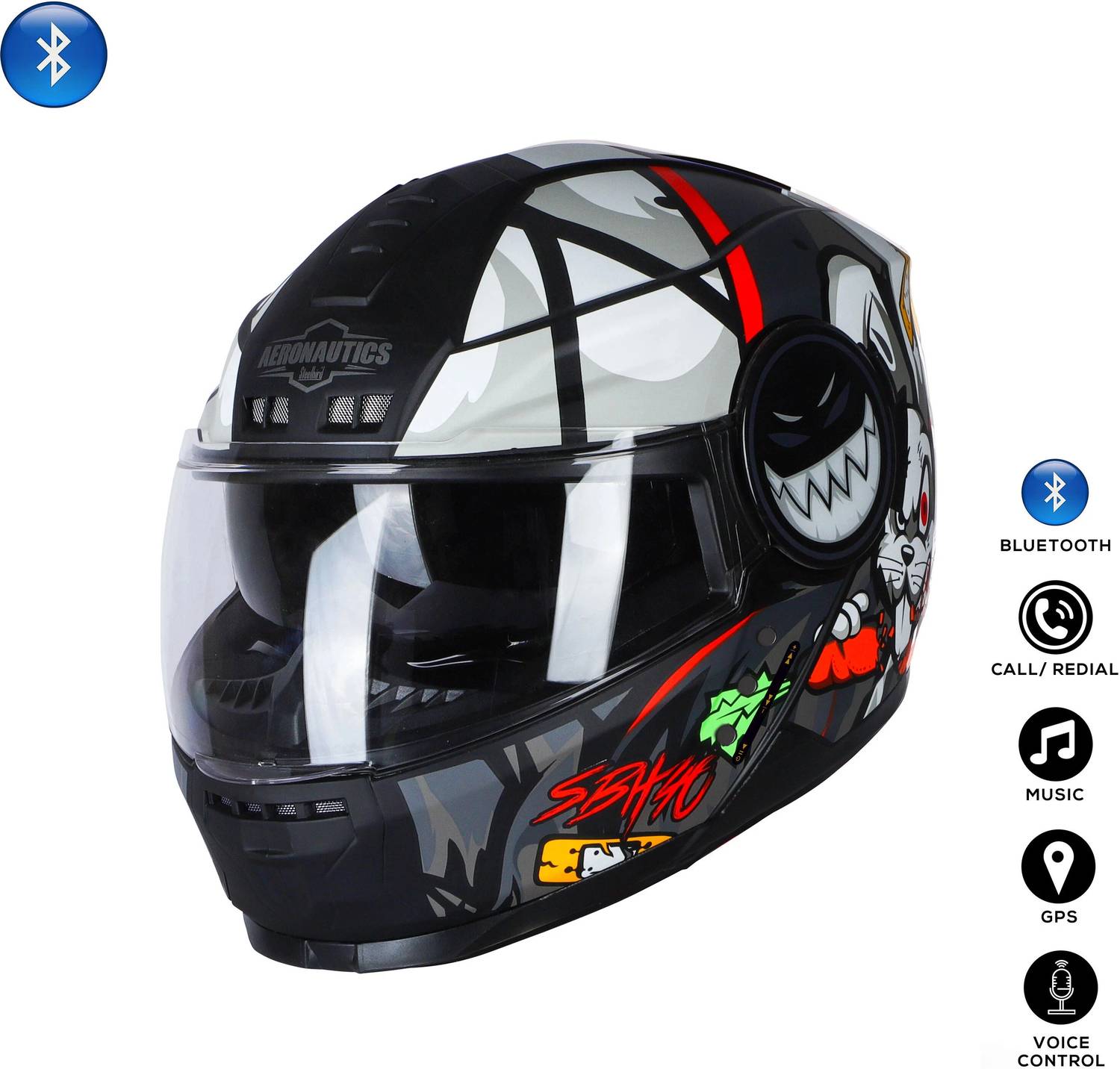 Steelbird Crazy Doe Bluetooth Full Face ISI Certified Helmet for