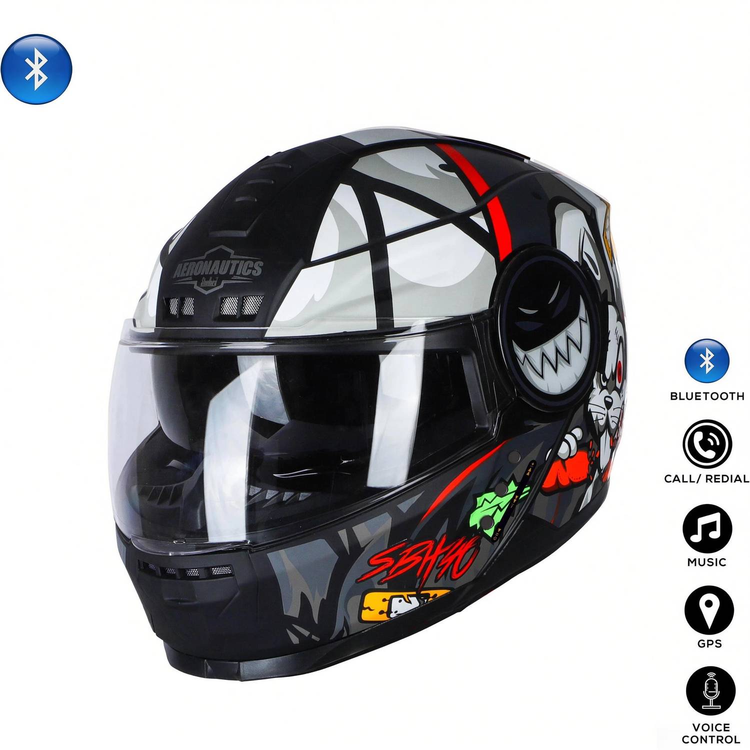 Steelbird Crazy Doe Bluetooth Full Face ISI Certified Helmet for