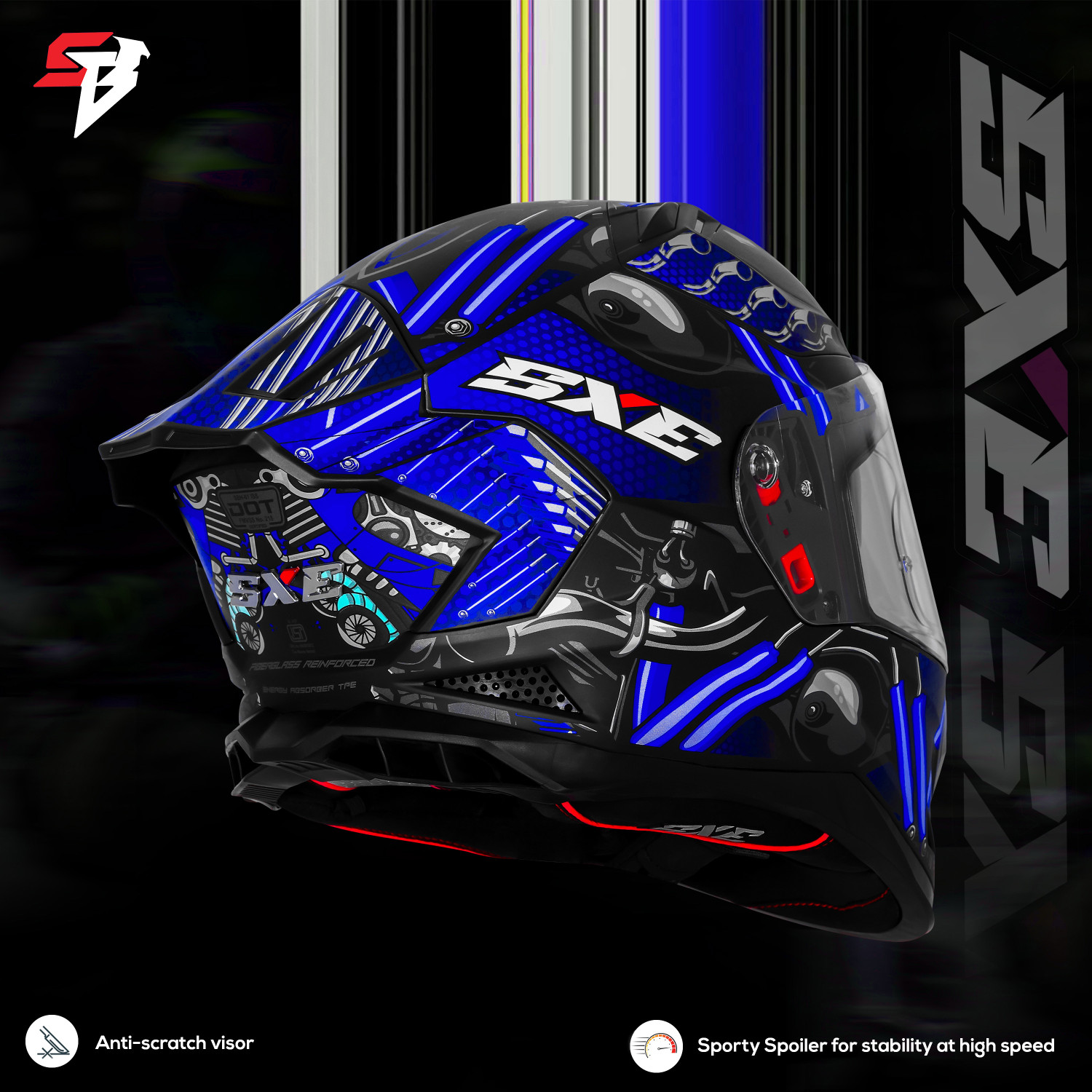 Image of Steelbird SBH 61 SXE X2 ISI and Dot Certified Full Face Graphic Helmet for Men Motorbike Helmet