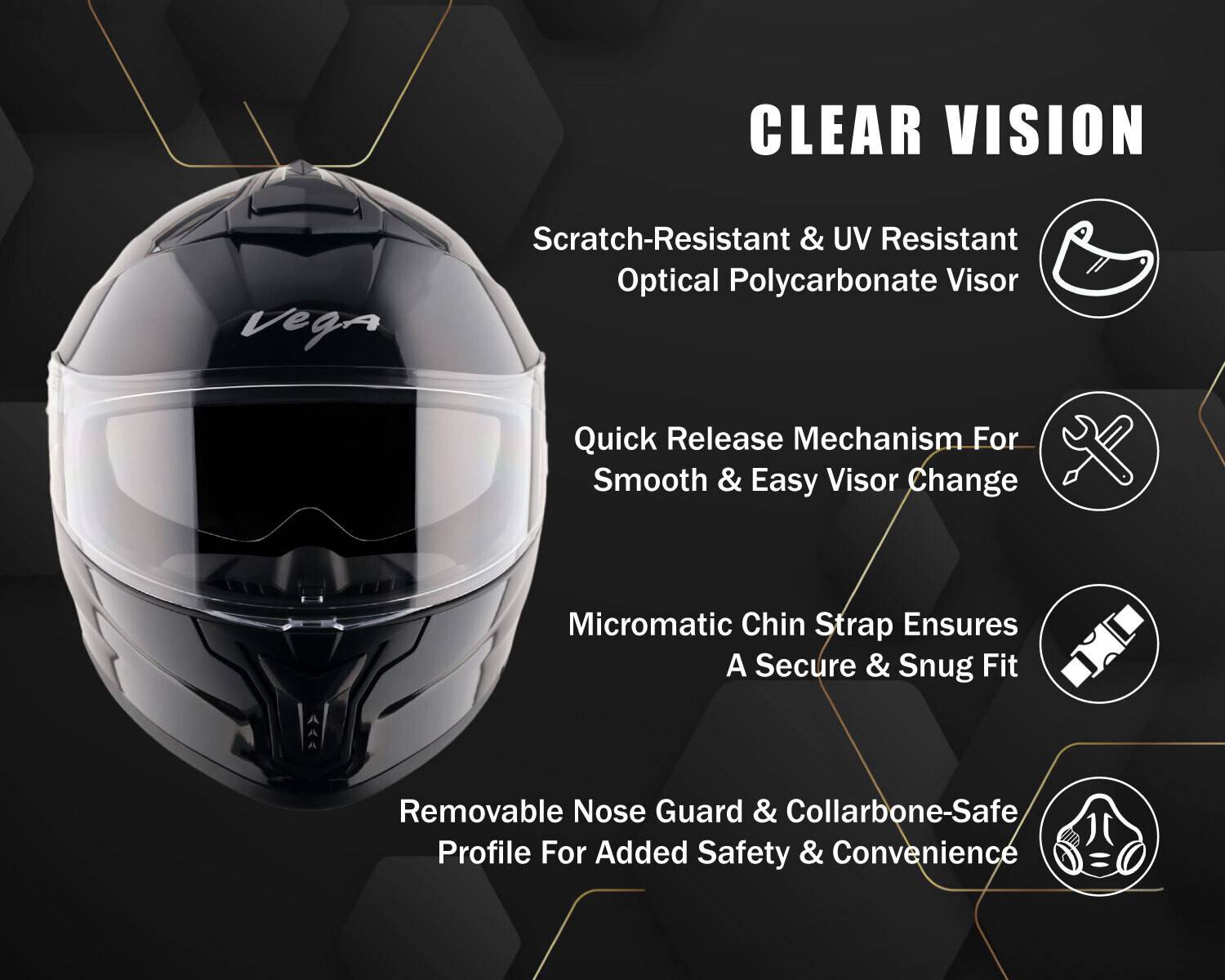 VEGA Zap D/V Motorbike Helmet Black - Image 3