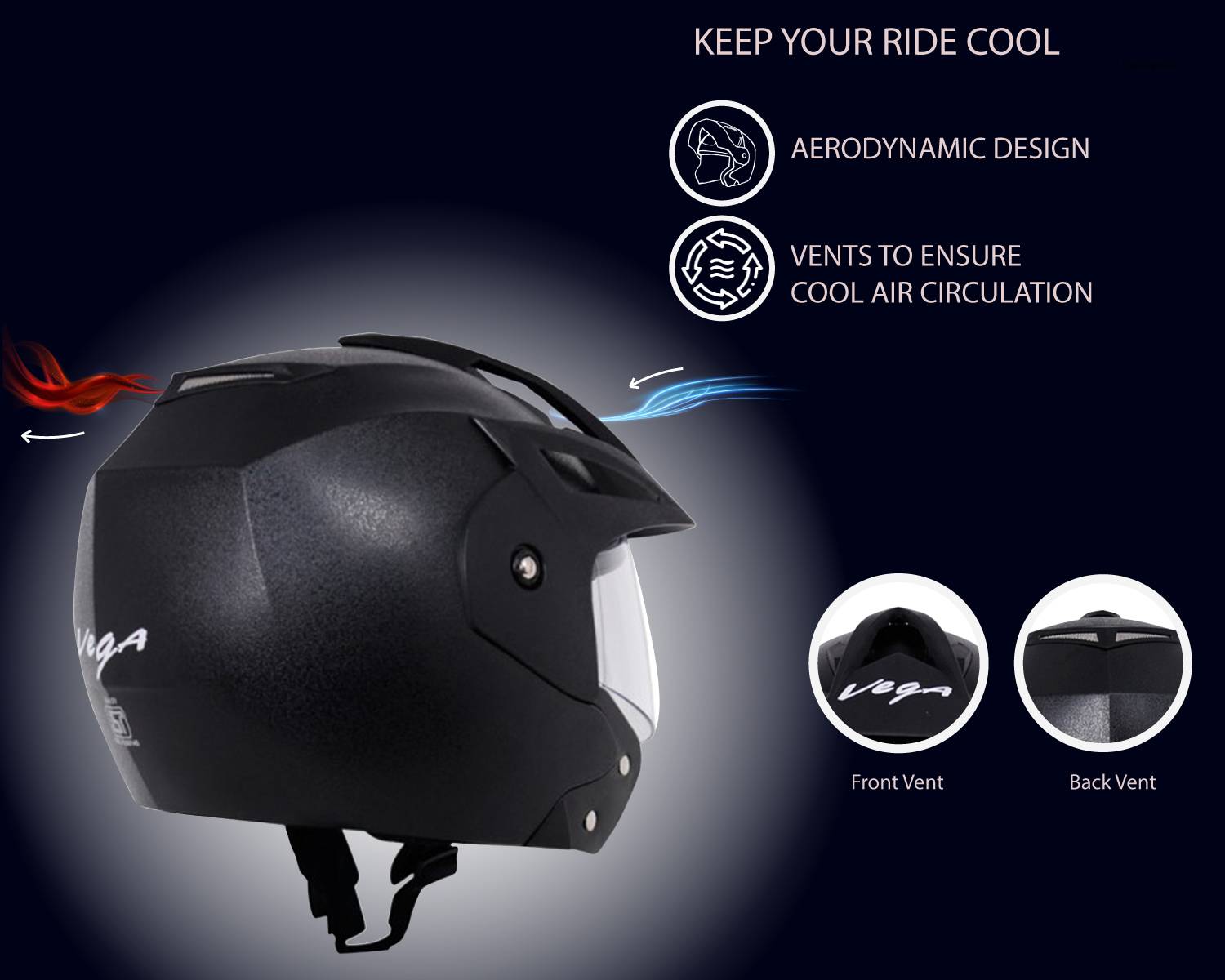 VEGA Crux Open Face Motorbike Helmet Black - Image 5
