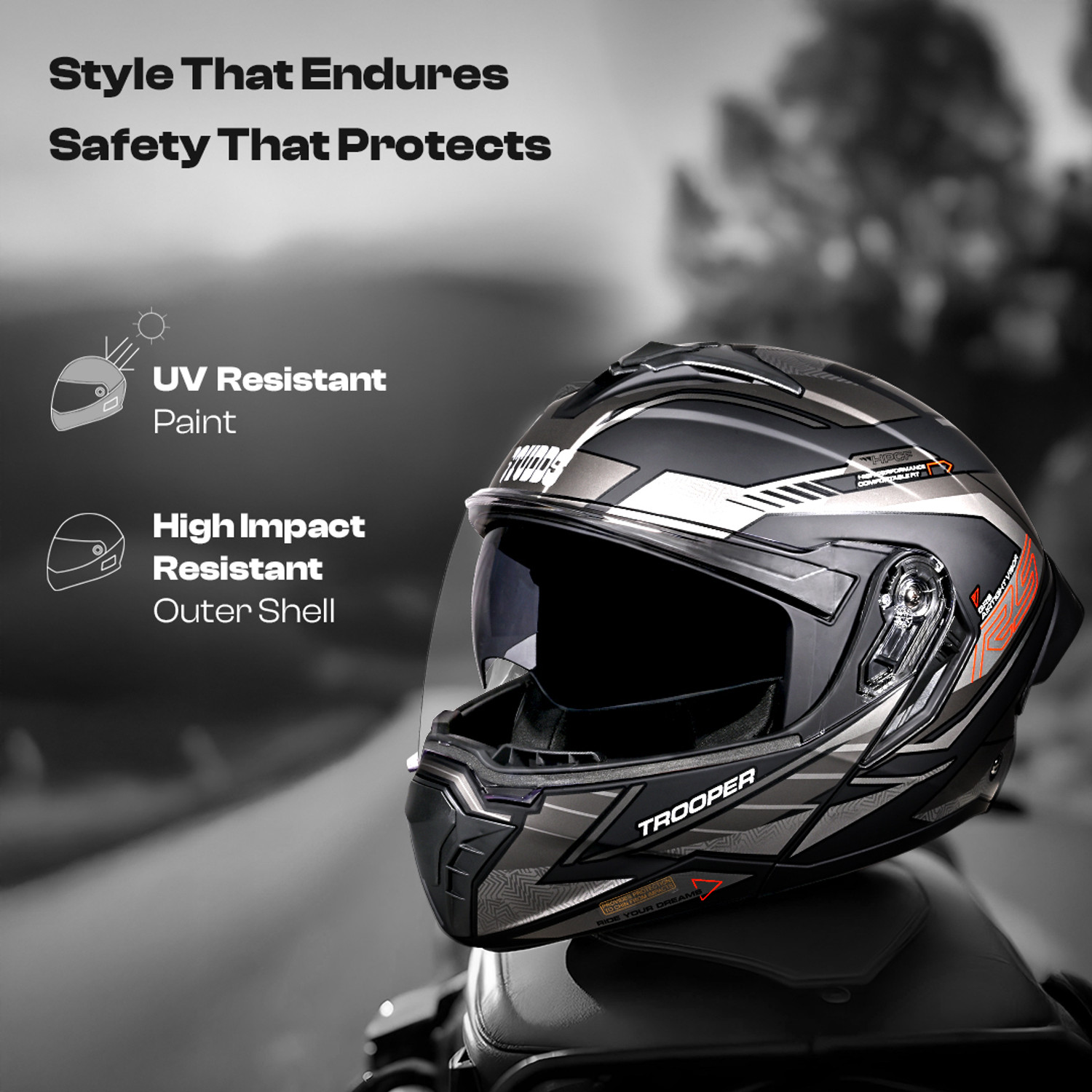 Image of STUDDS Trooper D4 Race ISI and DOT Certified Flip-Up Helmet with Spoiler Motorbike Helmet