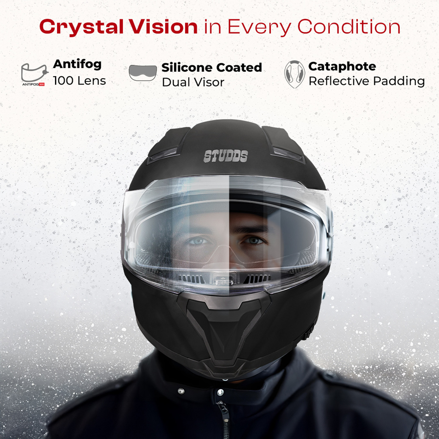 Image of STUDDS Helios Full Face ISI and DOT Certified Helmet with Antifog 100 Lens Motorbike Helmet