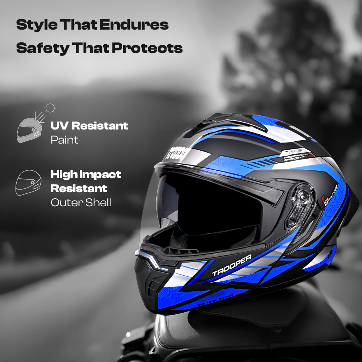 Image of STUDDS Trooper D4 Race ISI and DOT Certified Flip-Up Helmet with Spoiler Motorbike Helmet