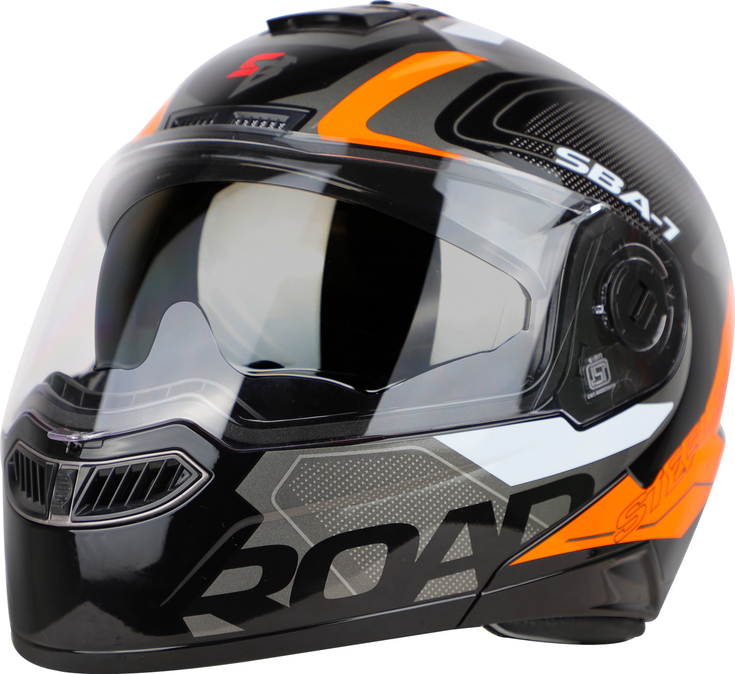 Image of Steelbird Air SBA-7 ISS ROAD MATT BLACK ORANGE XL SIZE 620 MM FLIP UP HELMET Motorbike Helmet