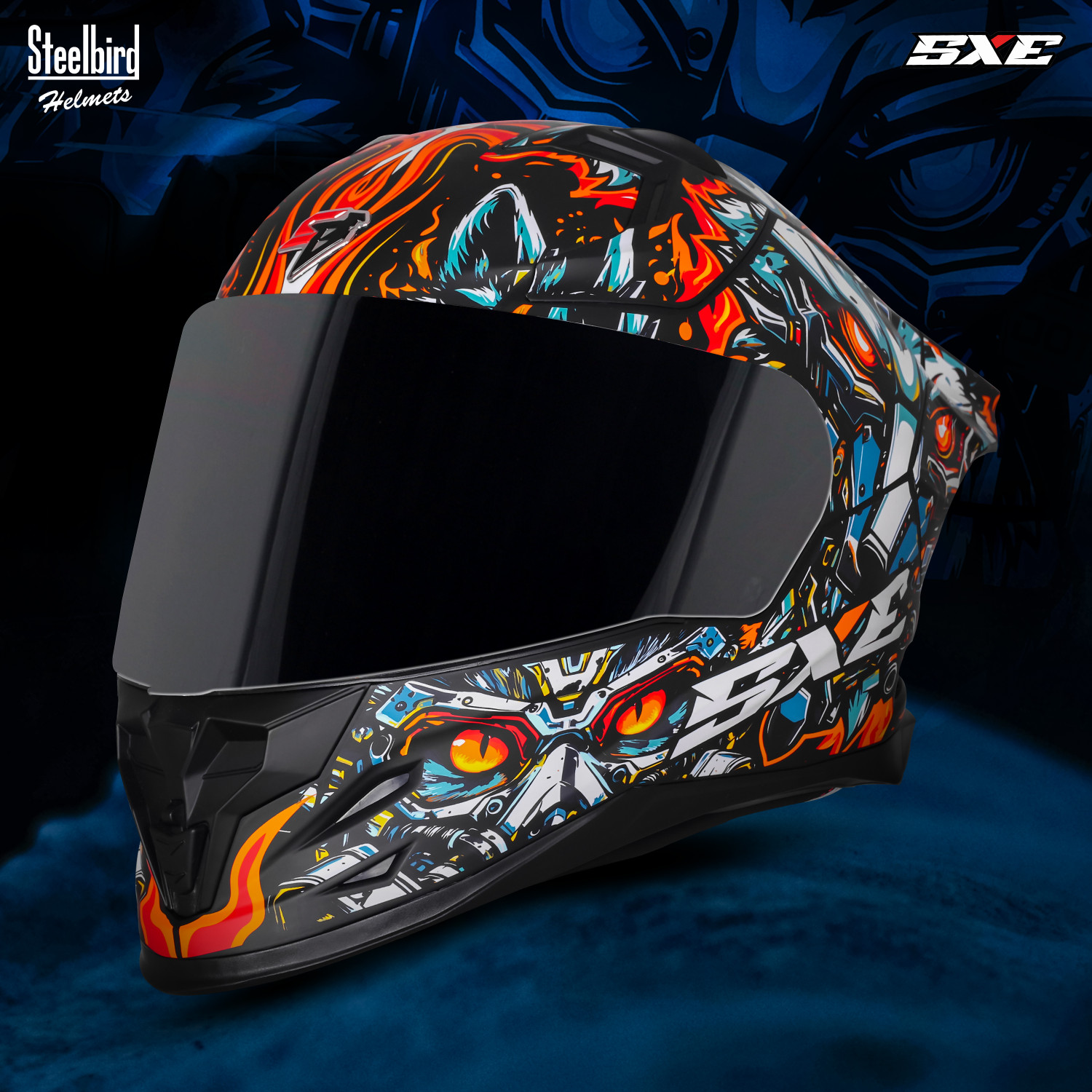 Image of Steelbird SBH 61 SXE X1 ISI and Dot Certified Full Face Graphic Motorbike Helmet