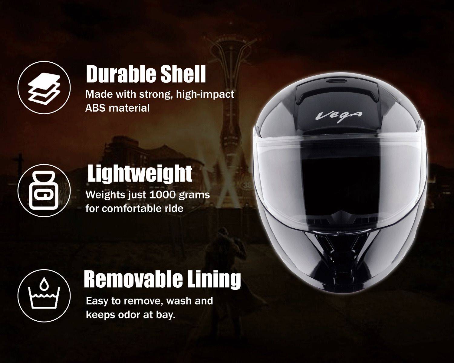 VEGA Ranger Solid Motorbike Helmet Black - Image 2