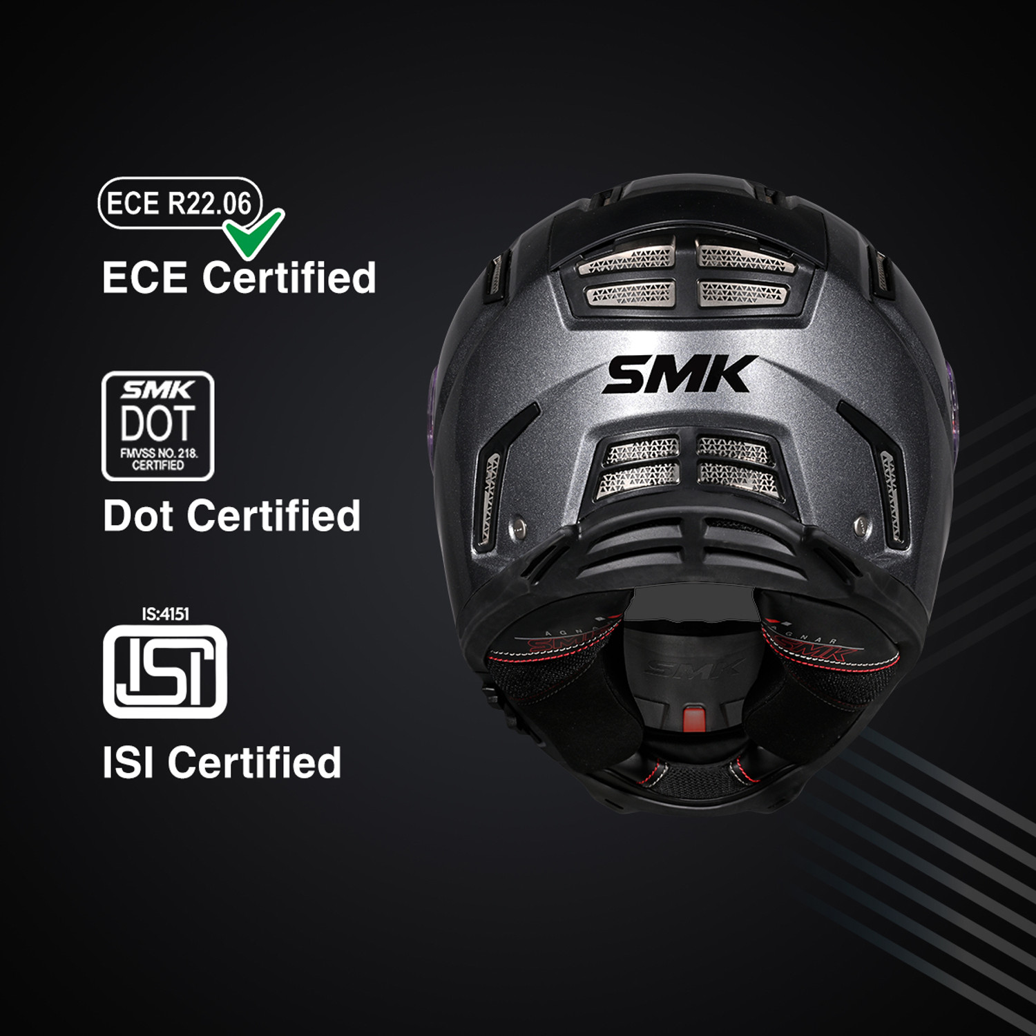 Image of SMK AGNAR SOLID ISI, DOT & ECE 06 Certified Helmet with Dual Visor Motorbike Helmet